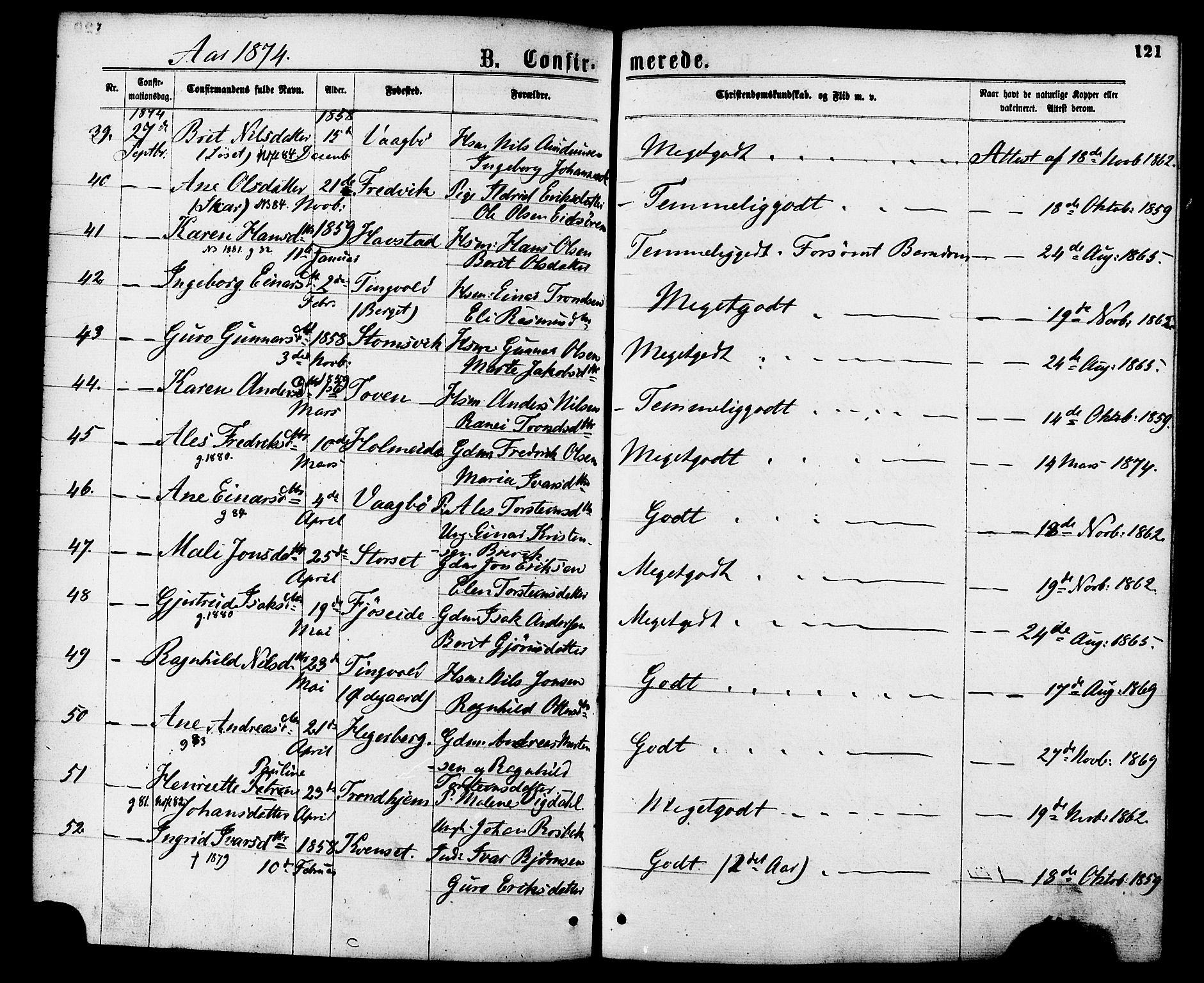 Ministerialprotokoller, klokkerbøker og fødselsregistre - Møre og Romsdal, AV/SAT-A-1454/586/L0986: Parish register (official) no. 586A12, 1867-1878, p. 121