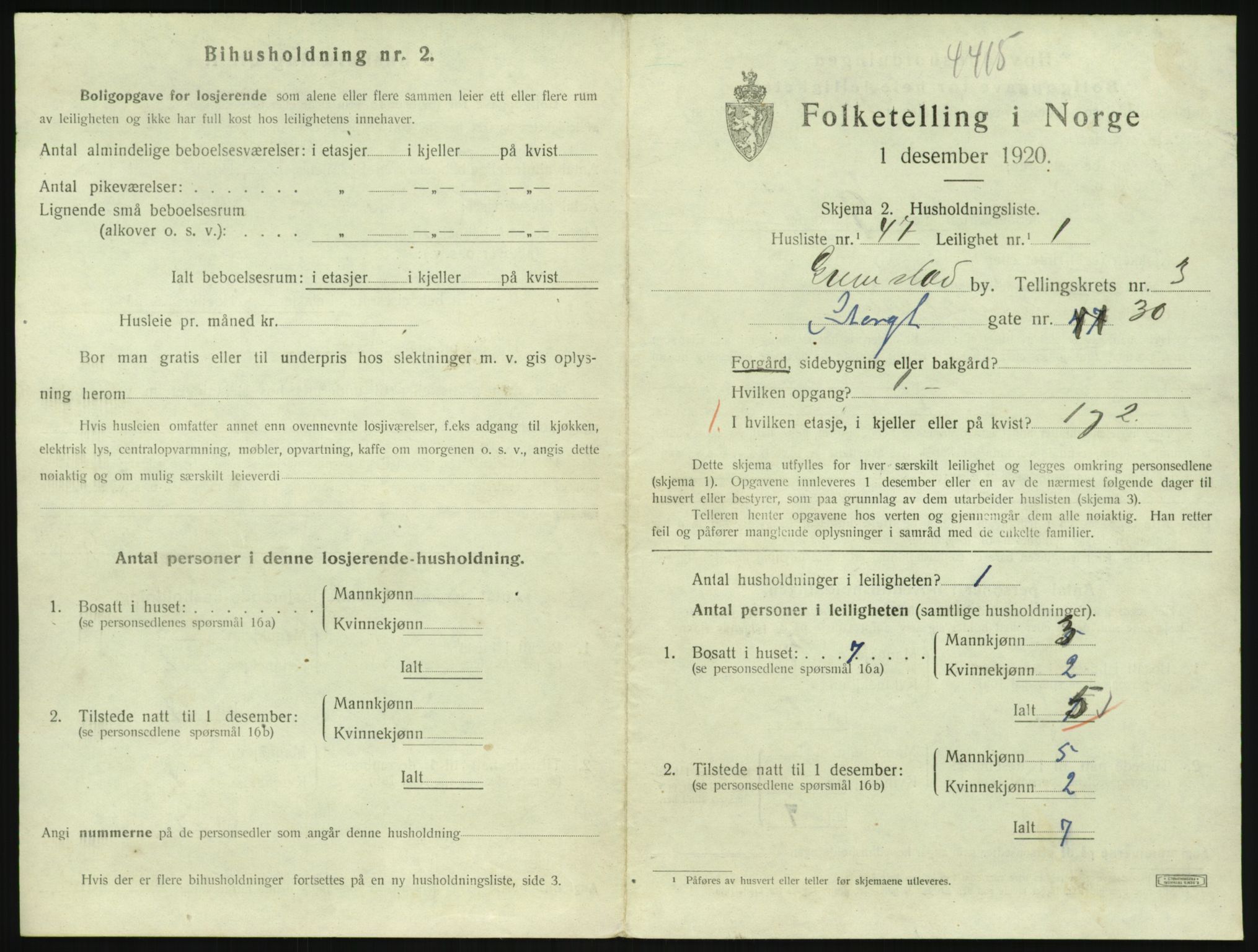 SAK, 1920 census for Grimstad, 1920, p. 1653