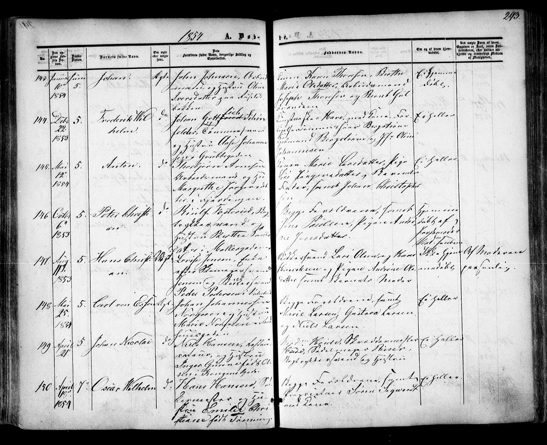 Oslo domkirke Kirkebøker, SAO/A-10752/F/Fa/L0014: Parish register (official) no. 14, 1850-1857, p. 293
