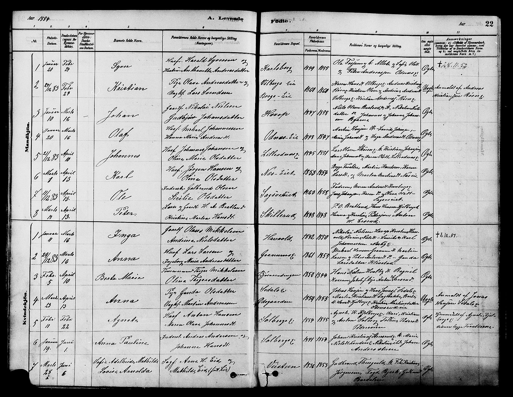 Søndre Land prestekontor, AV/SAH-PREST-122/K/L0002: Parish register (official) no. 2, 1878-1894, p. 22