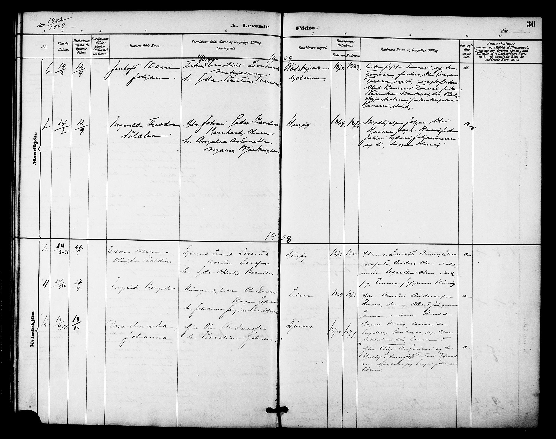 Ministerialprotokoller, klokkerbøker og fødselsregistre - Nordland, AV/SAT-A-1459/840/L0580: Parish register (official) no. 840A02, 1887-1909, p. 36