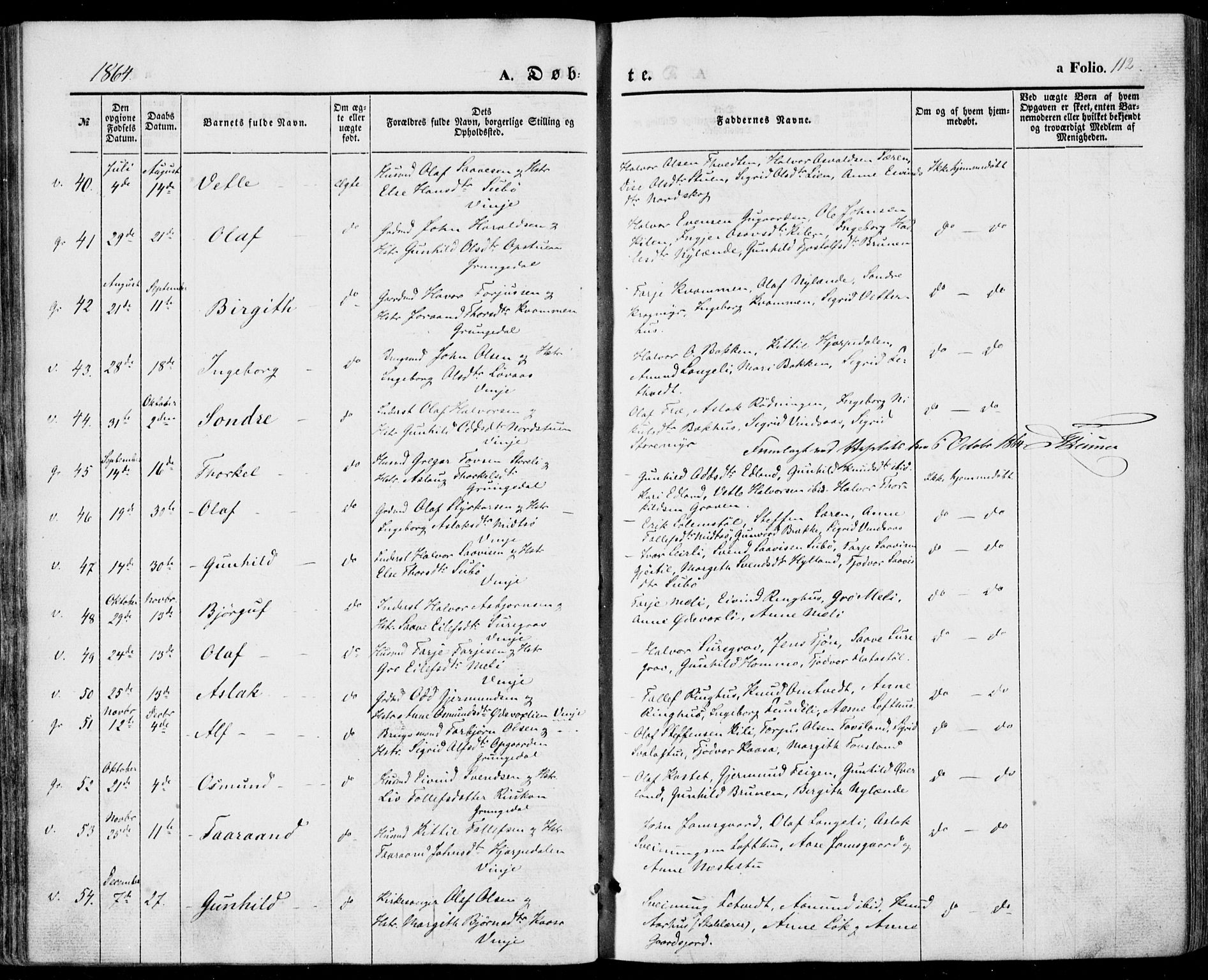 Vinje kirkebøker, SAKO/A-312/F/Fa/L0004: Parish register (official) no. I 4, 1843-1869, p. 112