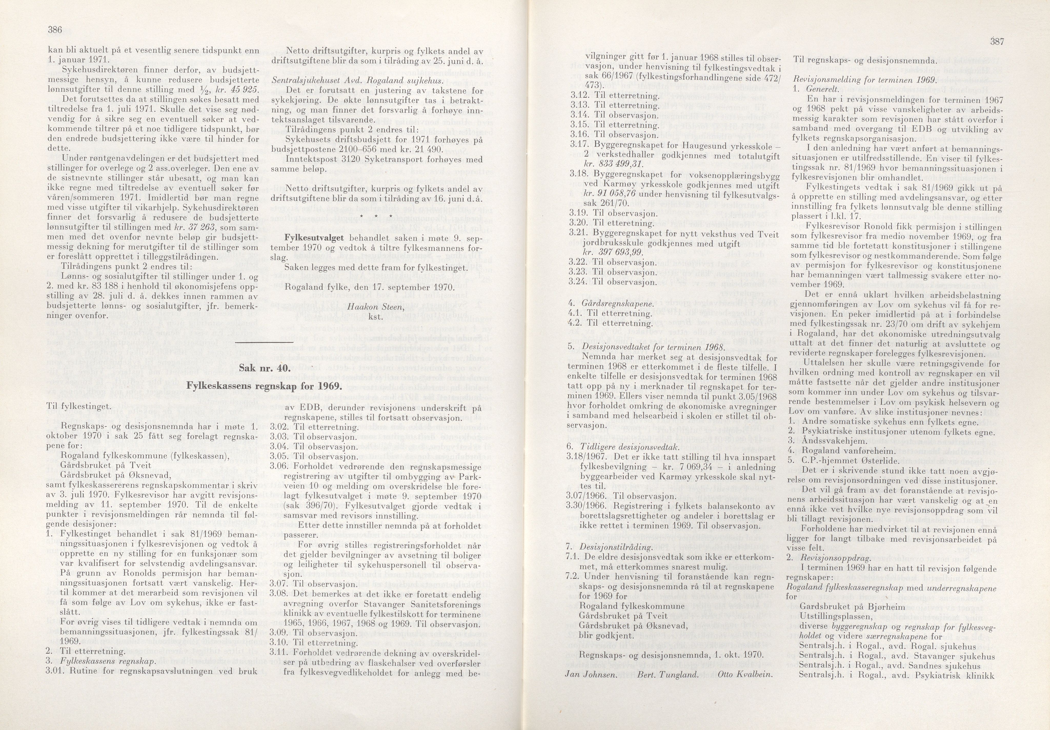 Rogaland fylkeskommune - Fylkesrådmannen , IKAR/A-900/A/Aa/Aaa/L0090: Møtebok , 1970, p. 386-387