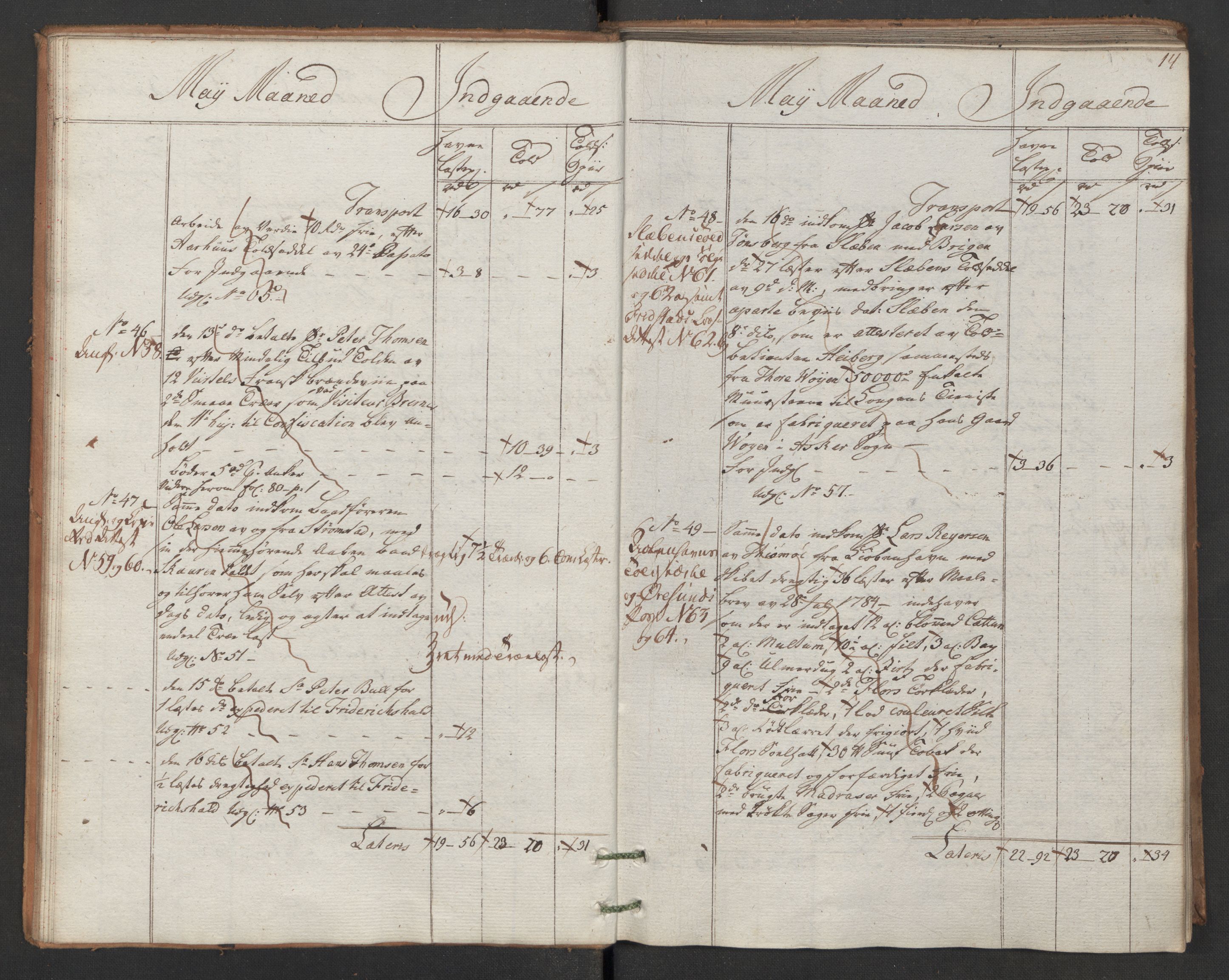 Generaltollkammeret, tollregnskaper, AV/RA-EA-5490/R02/L0091/0001: Tollregnskaper Fredrikstad / Inngående hovedtollbok, 1786, p. 13b-14a