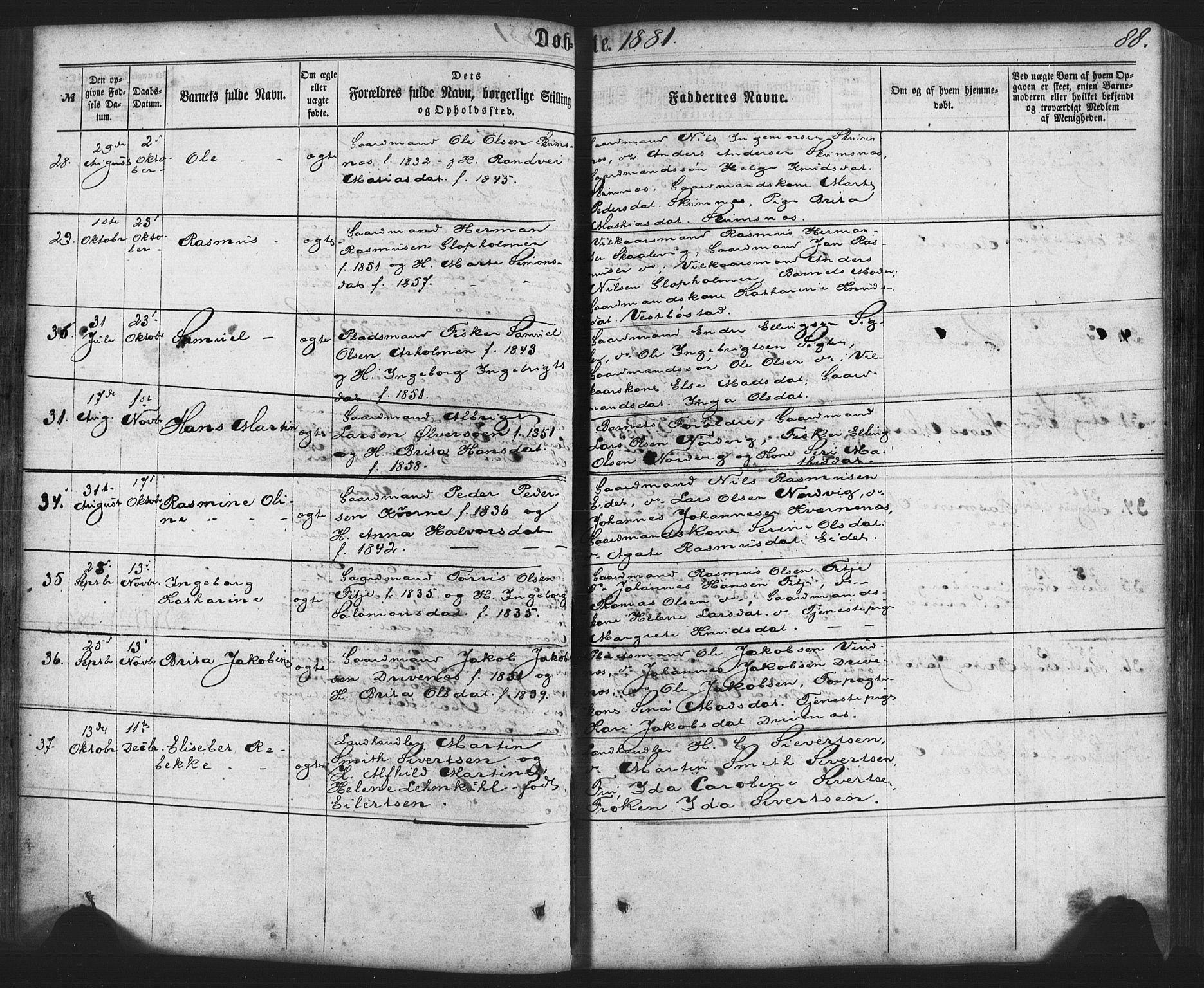 Fitjar sokneprestembete, AV/SAB-A-99926: Parish register (official) no. A 1, 1862-1881, p. 88