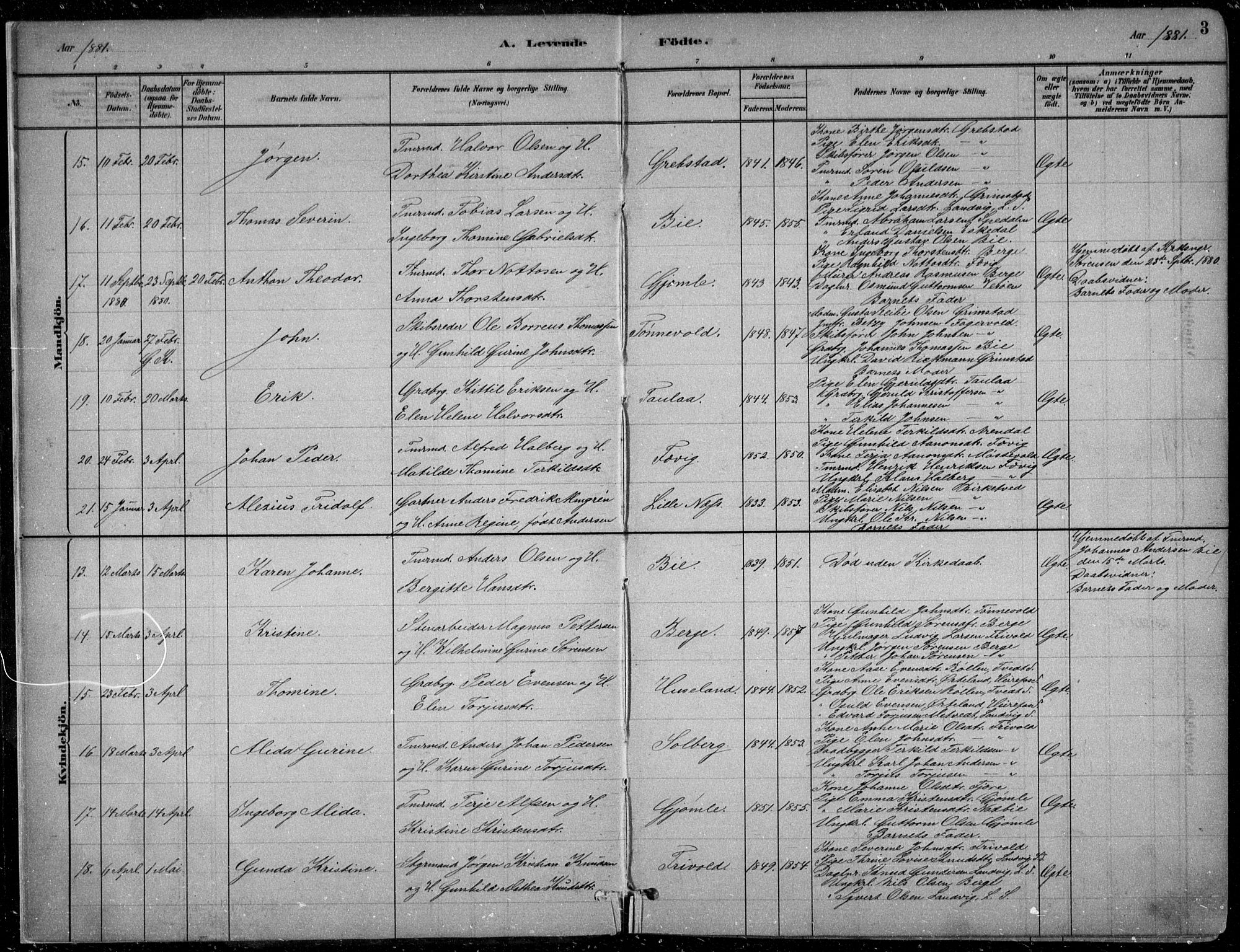 Fjære sokneprestkontor, AV/SAK-1111-0011/F/Fb/L0011: Parish register (copy) no. B 11, 1881-1905, p. 3