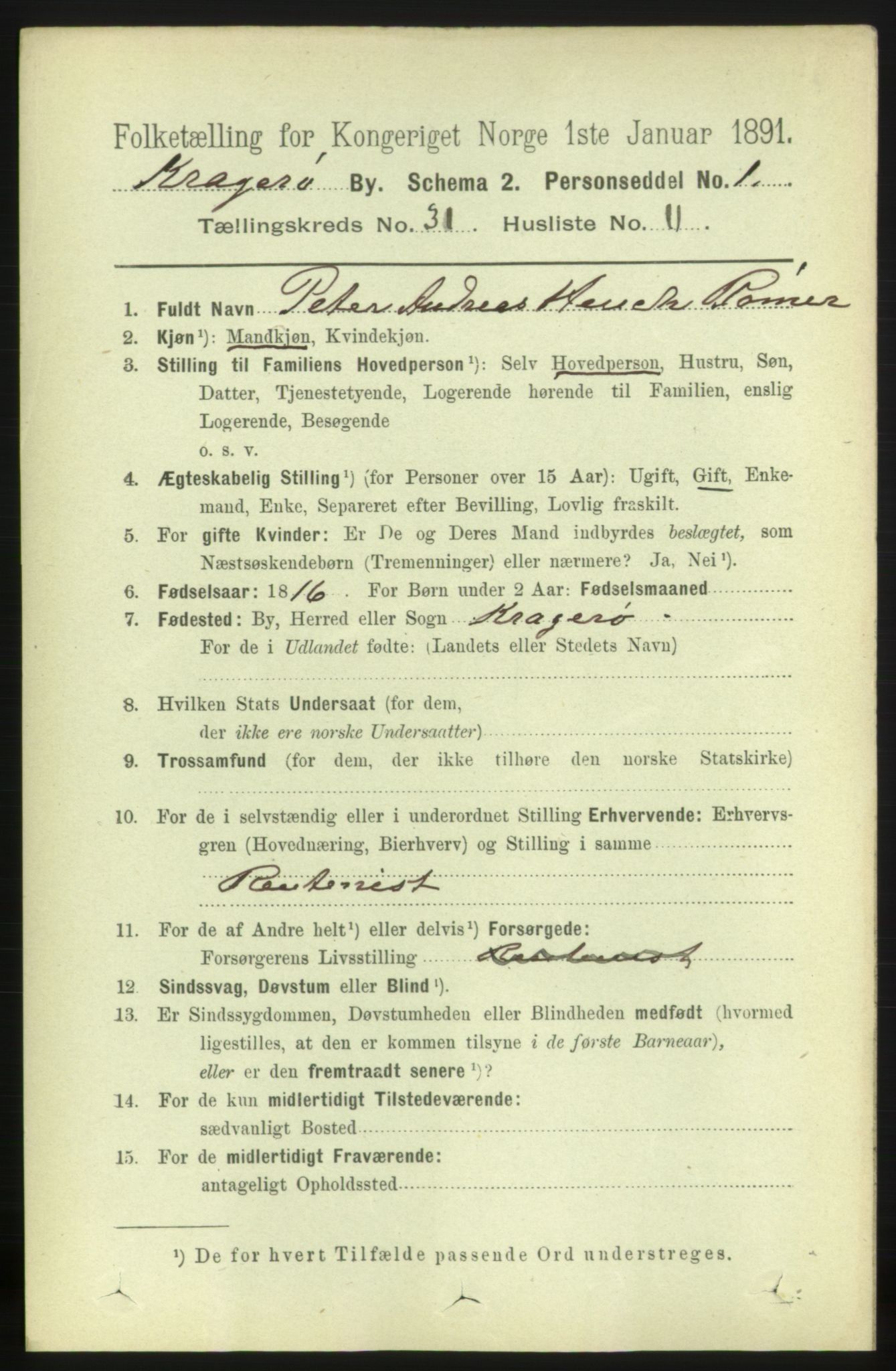 RA, 1891 census for 0801 Kragerø, 1891, p. 5779
