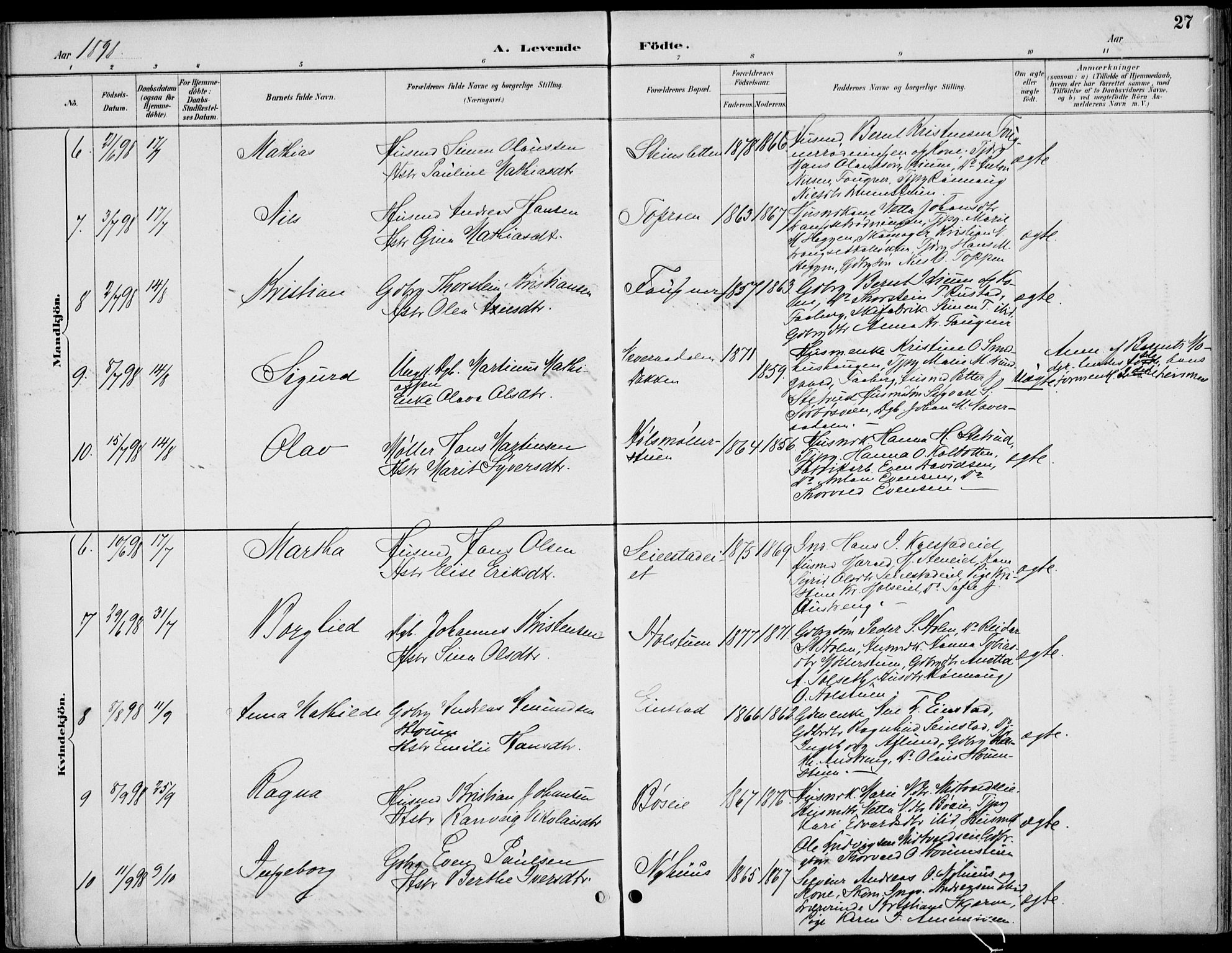 Østre Gausdal prestekontor, SAH/PREST-092/H/Ha/Haa/L0003: Parish register (official) no. 3, 1887-1901, p. 27