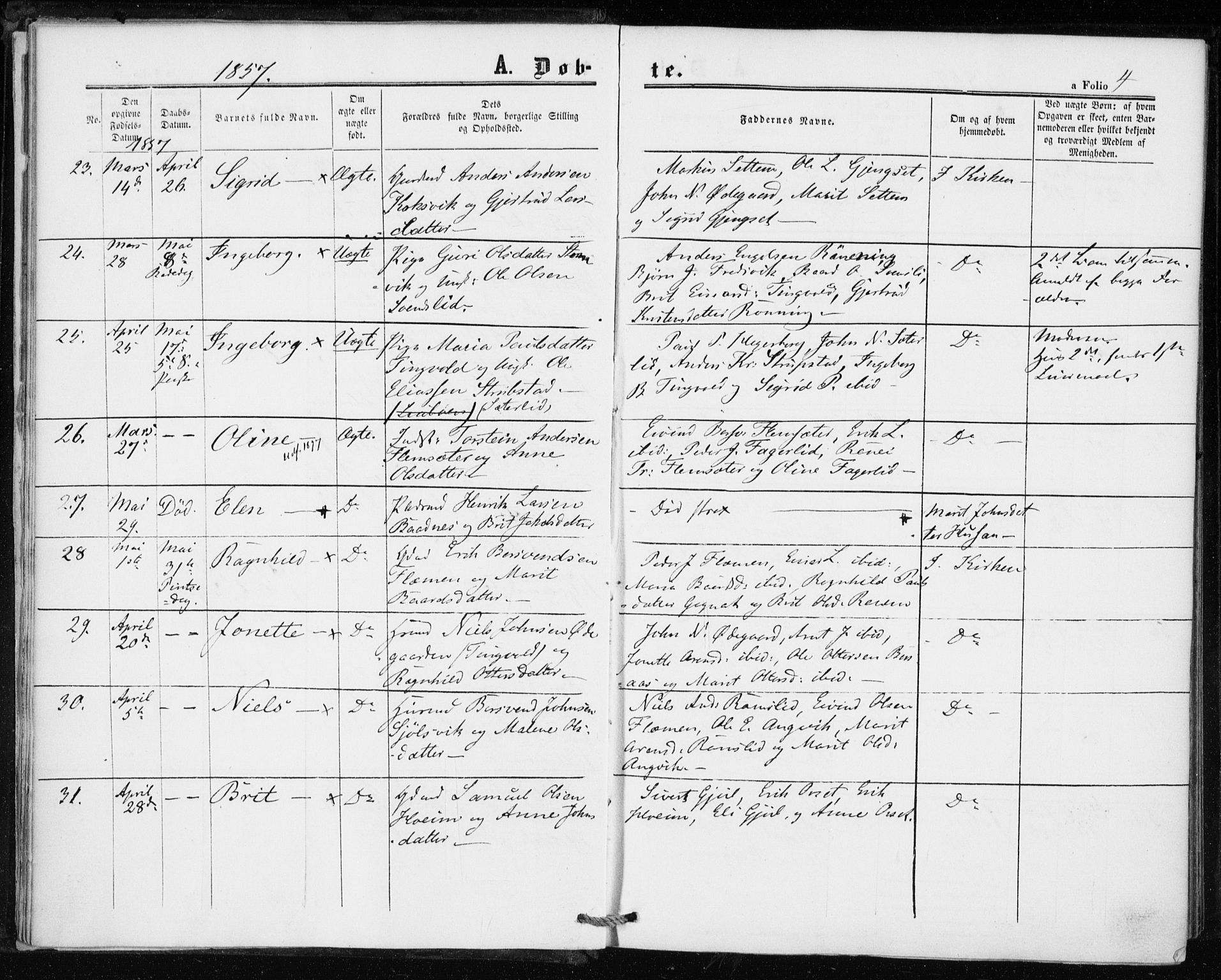 Ministerialprotokoller, klokkerbøker og fødselsregistre - Møre og Romsdal, SAT/A-1454/586/L0985: Parish register (official) no. 586A11, 1857-1866, p. 4