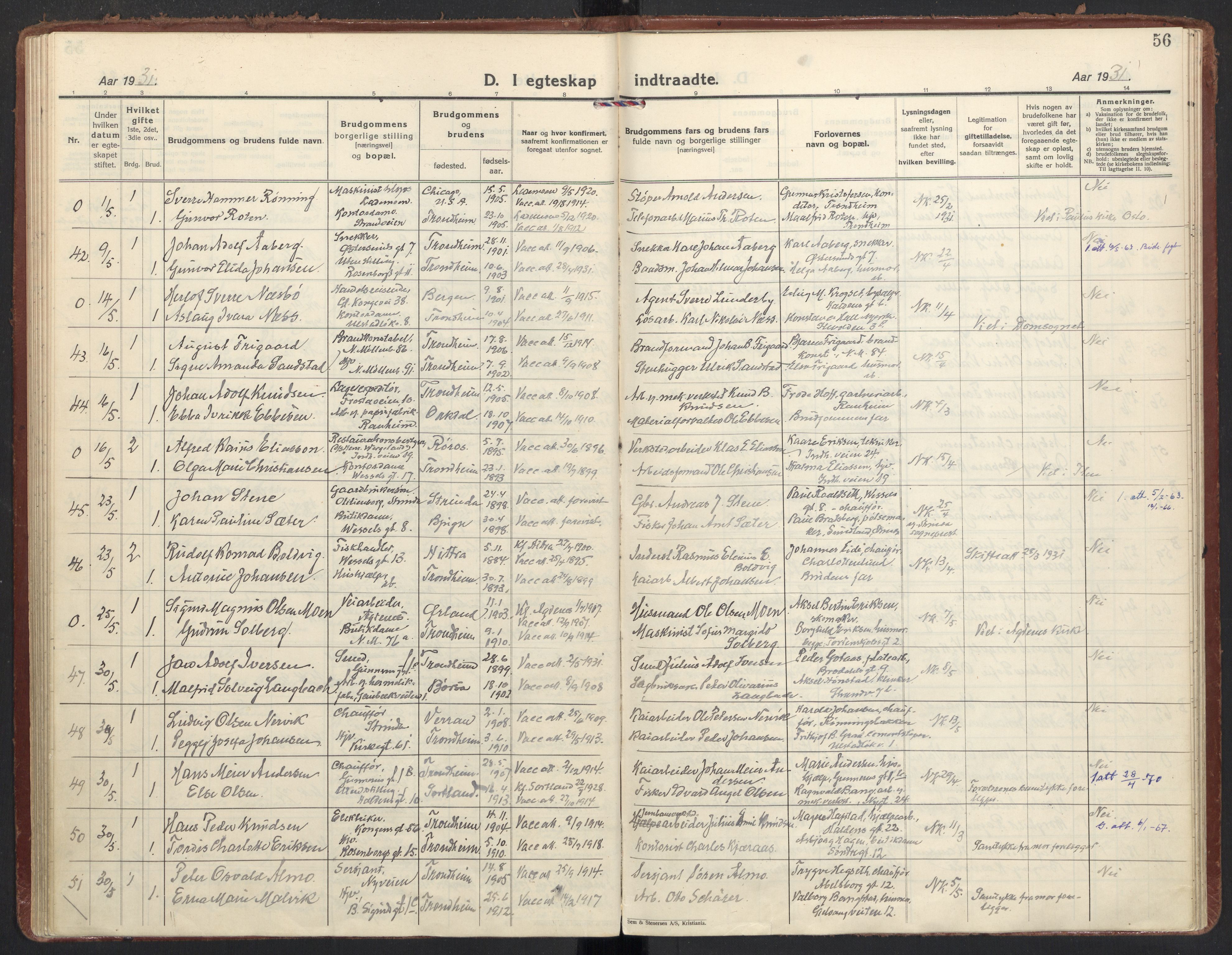 Ministerialprotokoller, klokkerbøker og fødselsregistre - Sør-Trøndelag, AV/SAT-A-1456/605/L0249: Parish register (official) no. 605A11, 1925-1936, p. 56