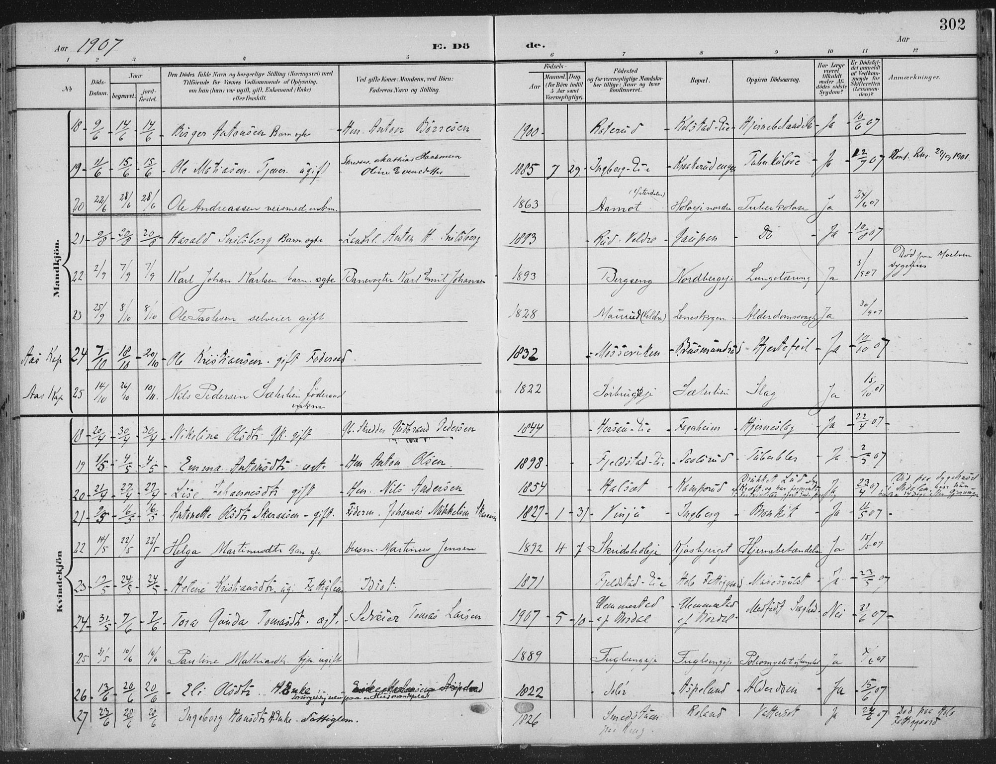 Ringsaker prestekontor, AV/SAH-PREST-014/K/Ka/L0018: Parish register (official) no. 18, 1903-1912, p. 302