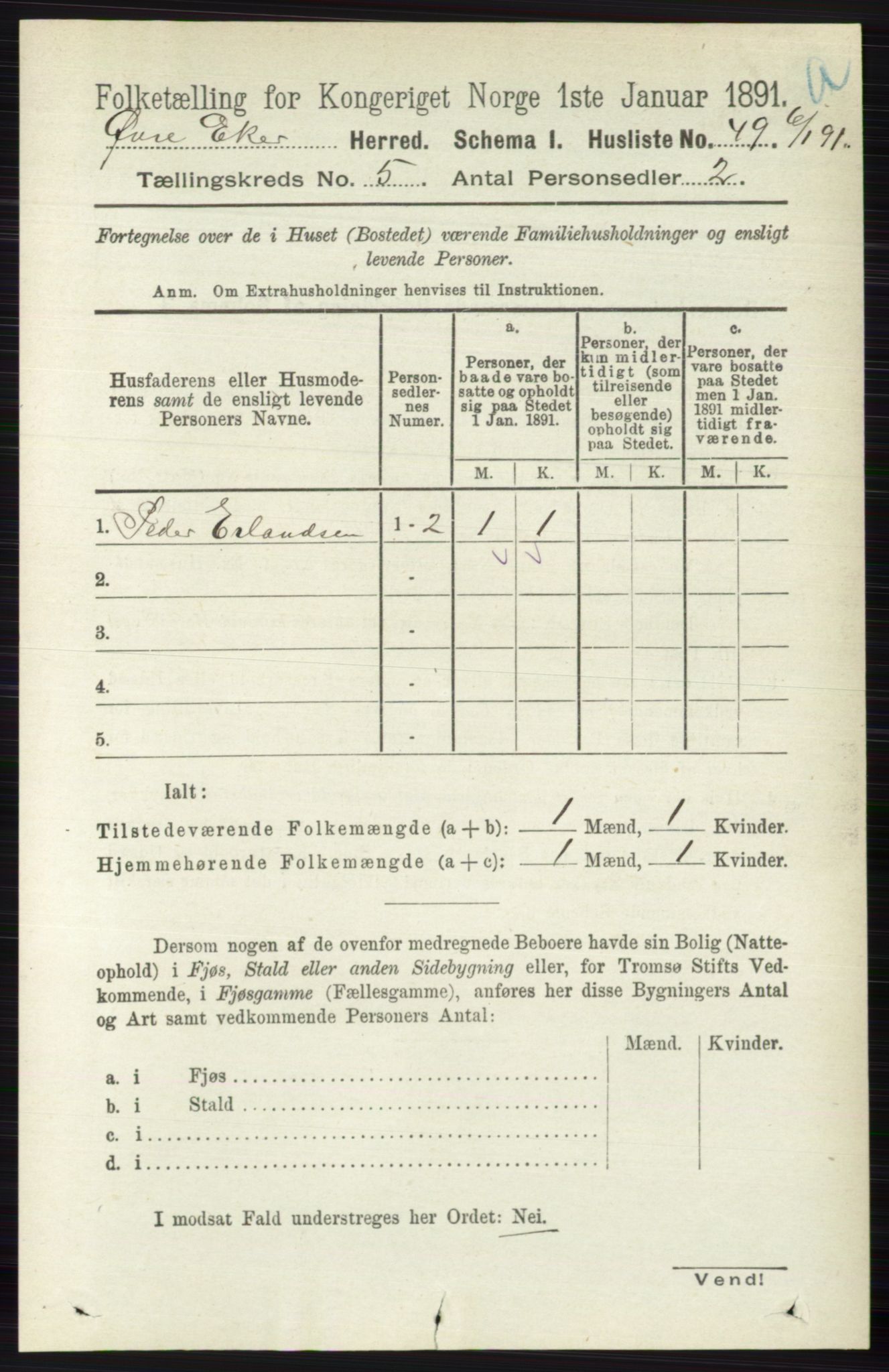RA, 1891 census for 0624 Øvre Eiker, 1891, p. 1823