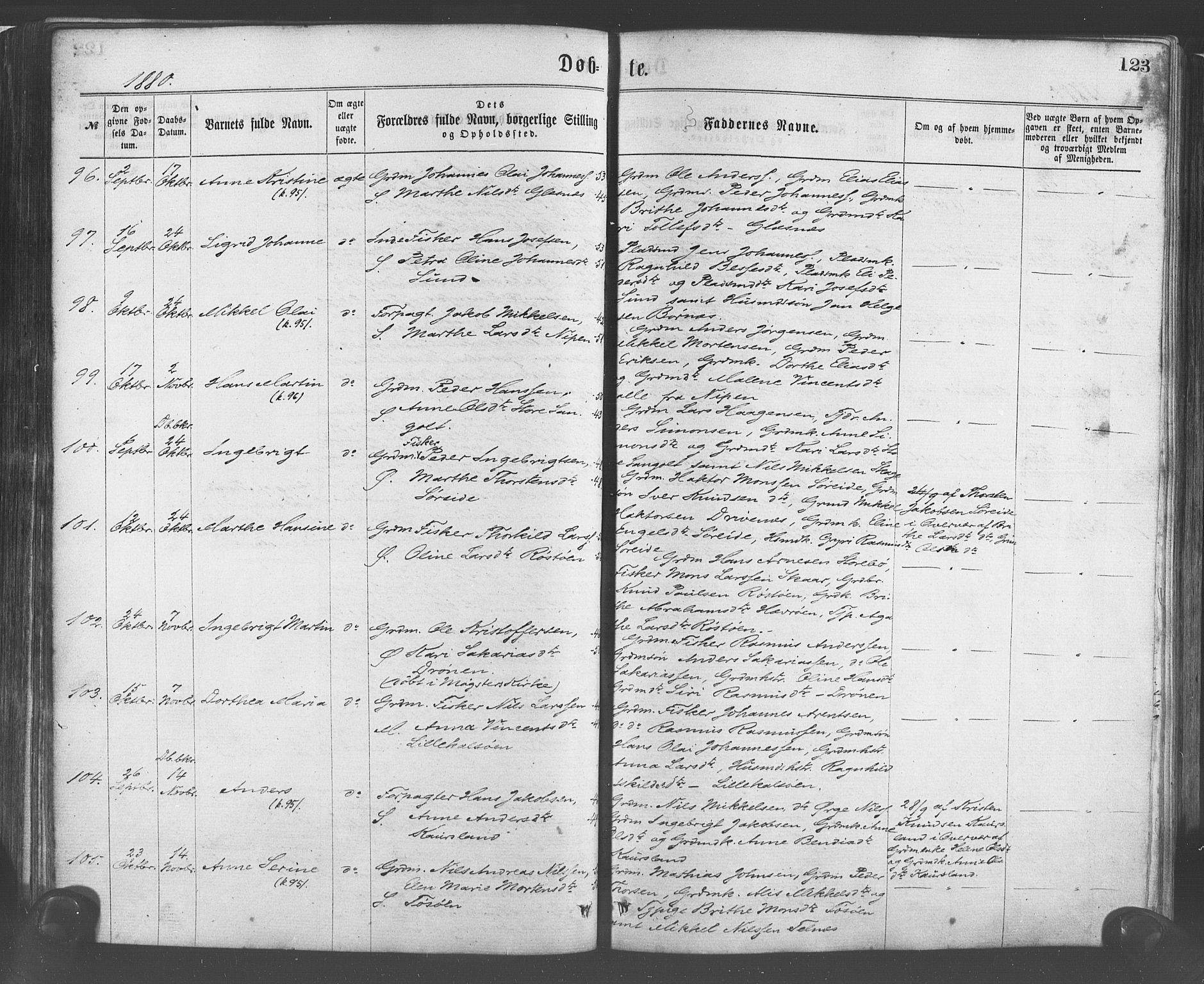 Sund sokneprestembete, AV/SAB-A-99930: Parish register (official) no. A 15, 1867-1881, p. 123