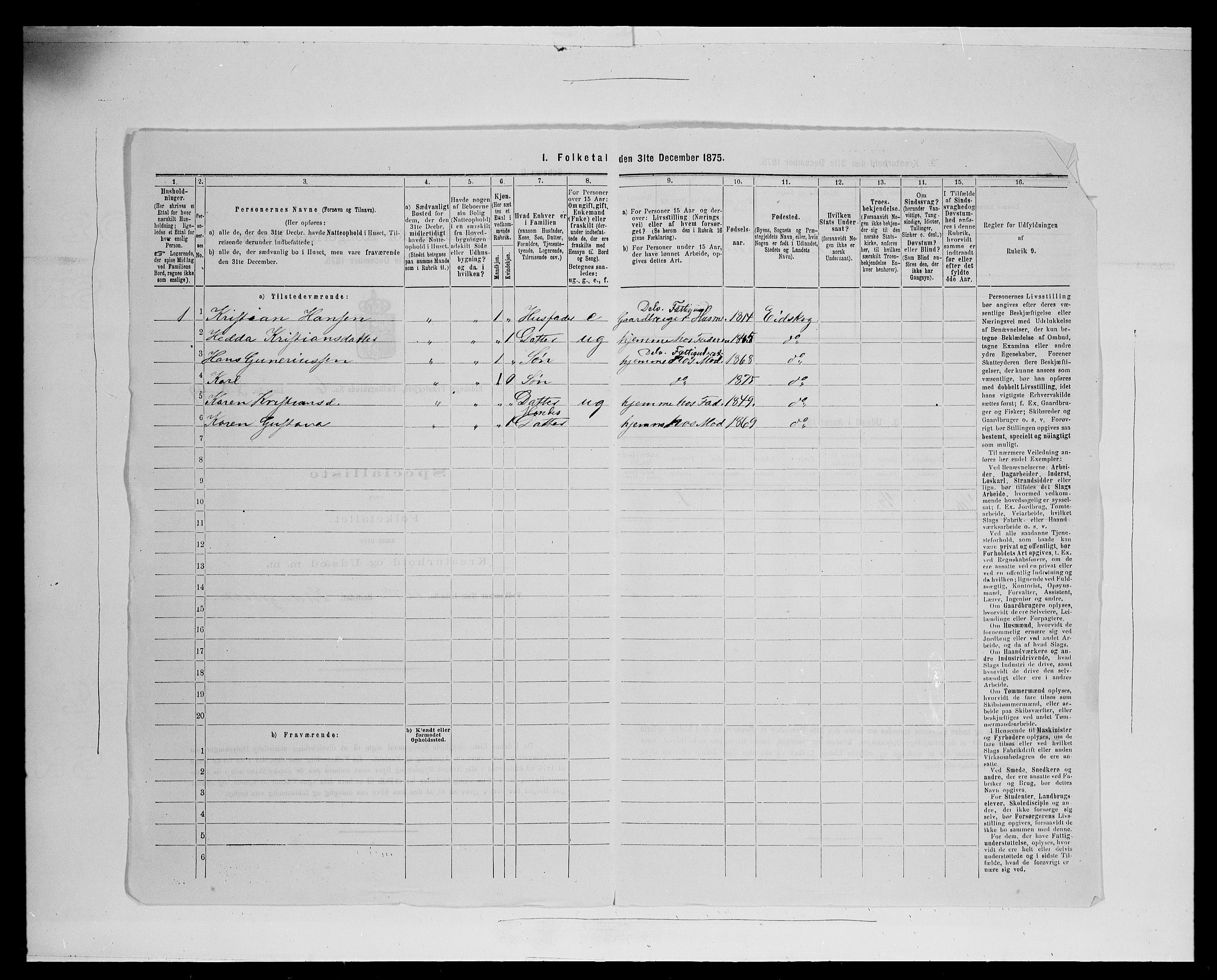 SAH, 1875 census for 0420P Eidskog, 1875, p. 1057