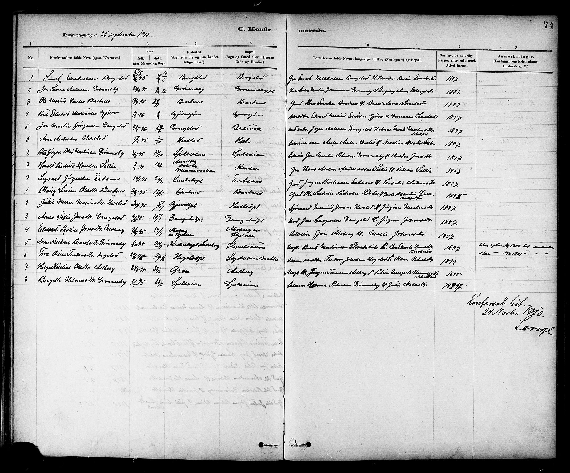 Ministerialprotokoller, klokkerbøker og fødselsregistre - Nord-Trøndelag, AV/SAT-A-1458/732/L0318: Parish register (copy) no. 732C02, 1881-1911, p. 74
