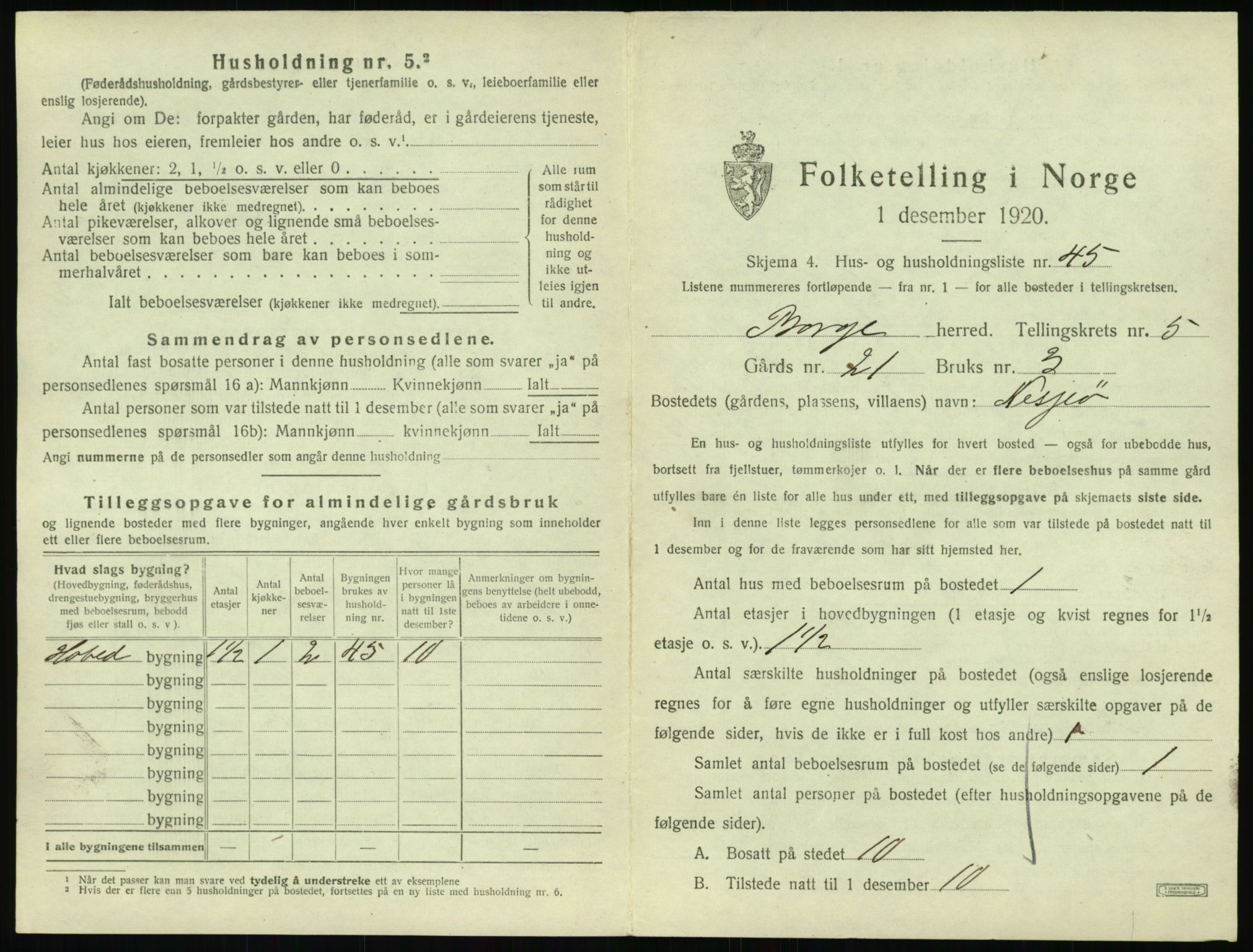 SAT, 1920 census for Borge, 1920, p. 665