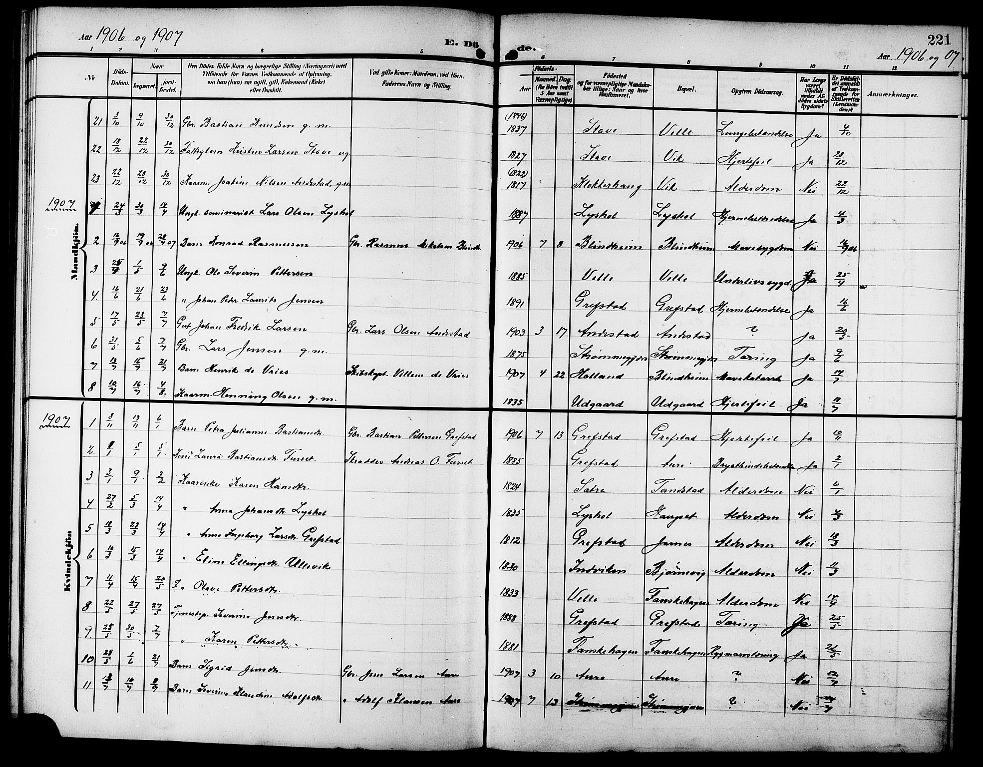 Ministerialprotokoller, klokkerbøker og fødselsregistre - Møre og Romsdal, SAT/A-1454/523/L0341: Parish register (copy) no. 523C04, 1903-1916, p. 221