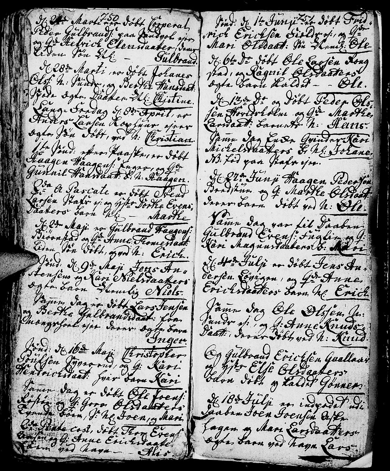 Nes prestekontor, Hedmark, SAH/PREST-020/L/La/L0001: Parish register (copy) no. 1, 1663-1784, p. 750-751