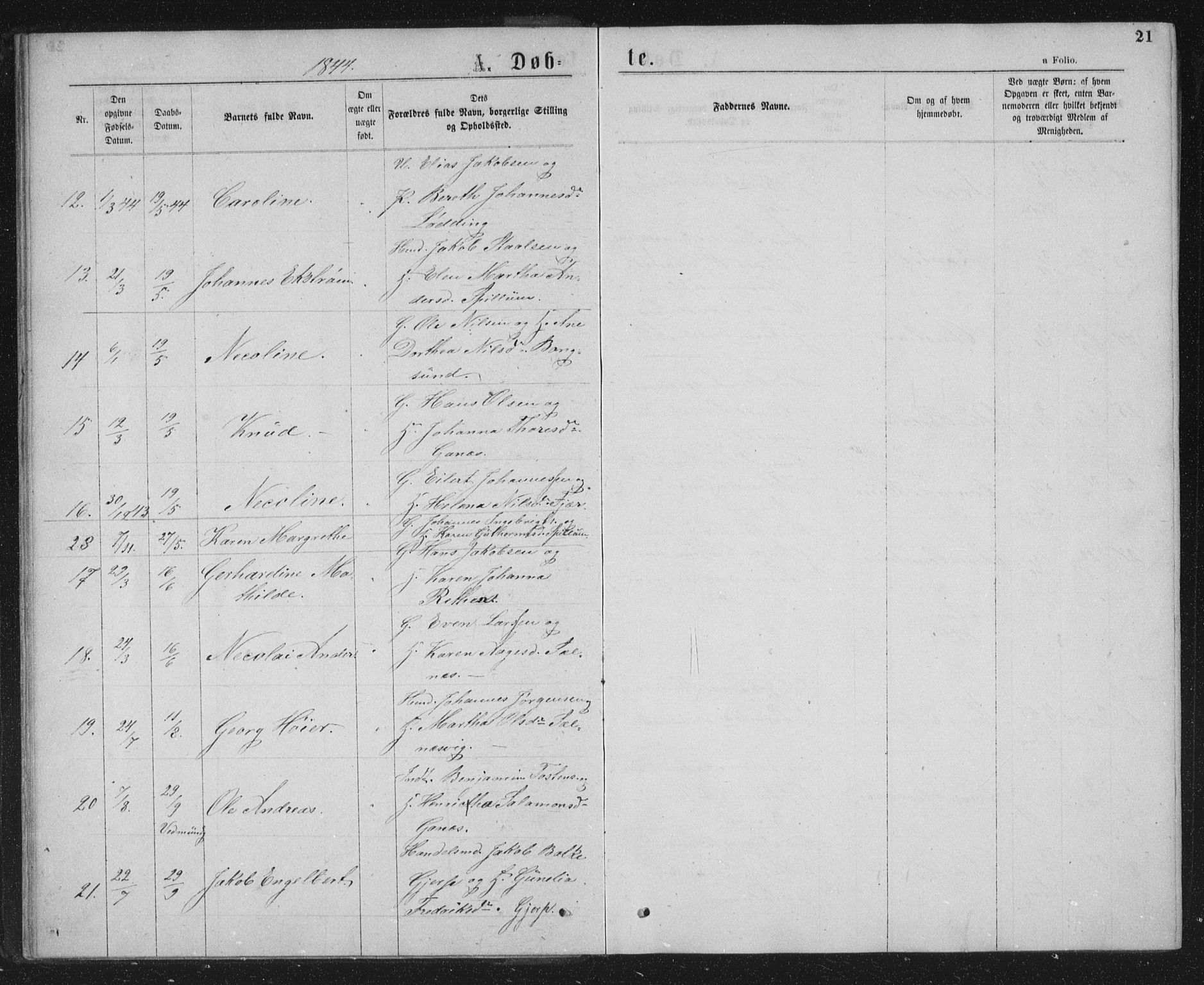 Ministerialprotokoller, klokkerbøker og fødselsregistre - Nord-Trøndelag, SAT/A-1458/768/L0566: Parish register (official) no. 768A01, 1836-1865, p. 21