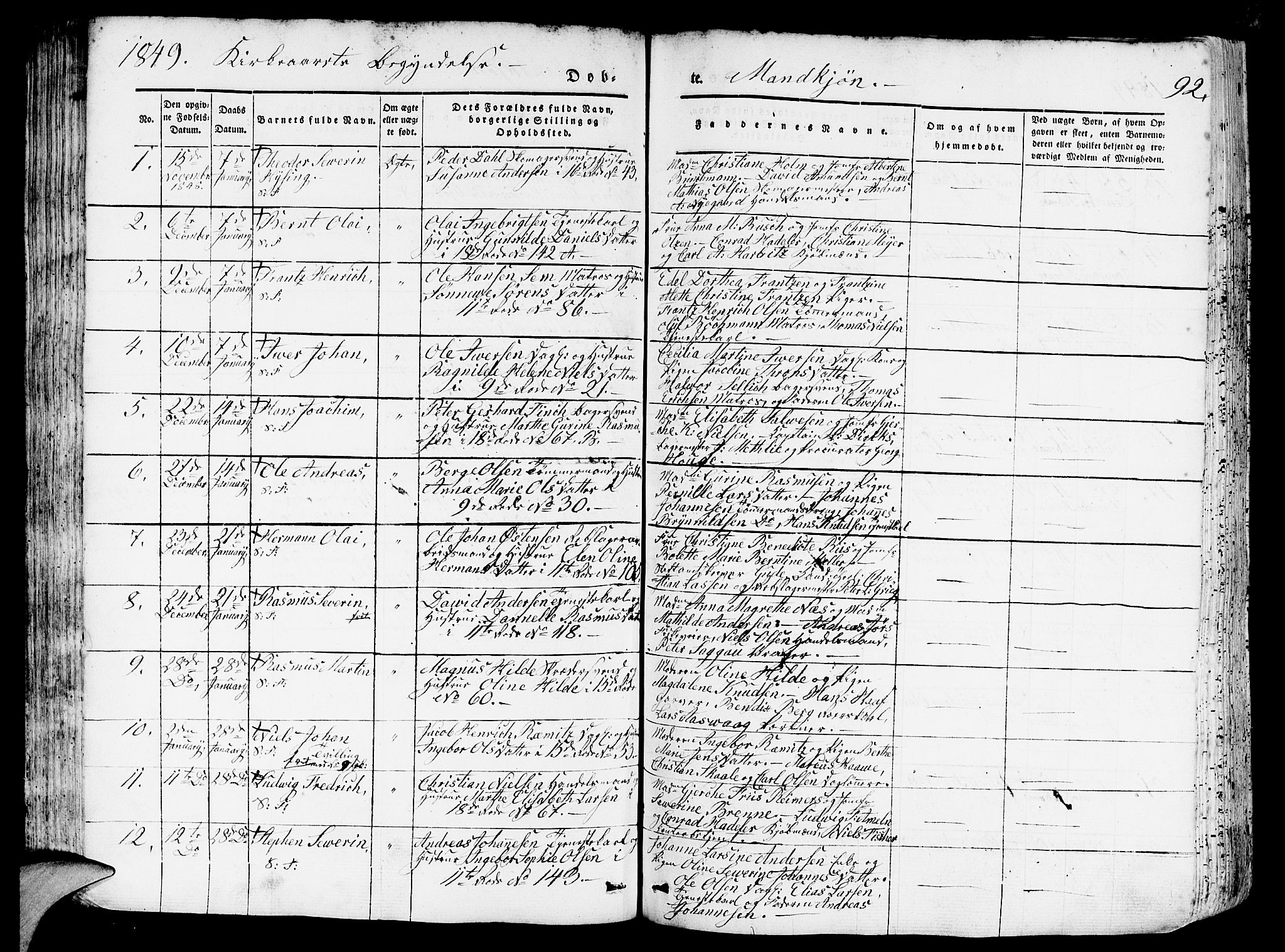 Domkirken sokneprestembete, SAB/A-74801/H/Hab/L0009: Parish register (copy) no. B 2, 1842-1849, p. 92