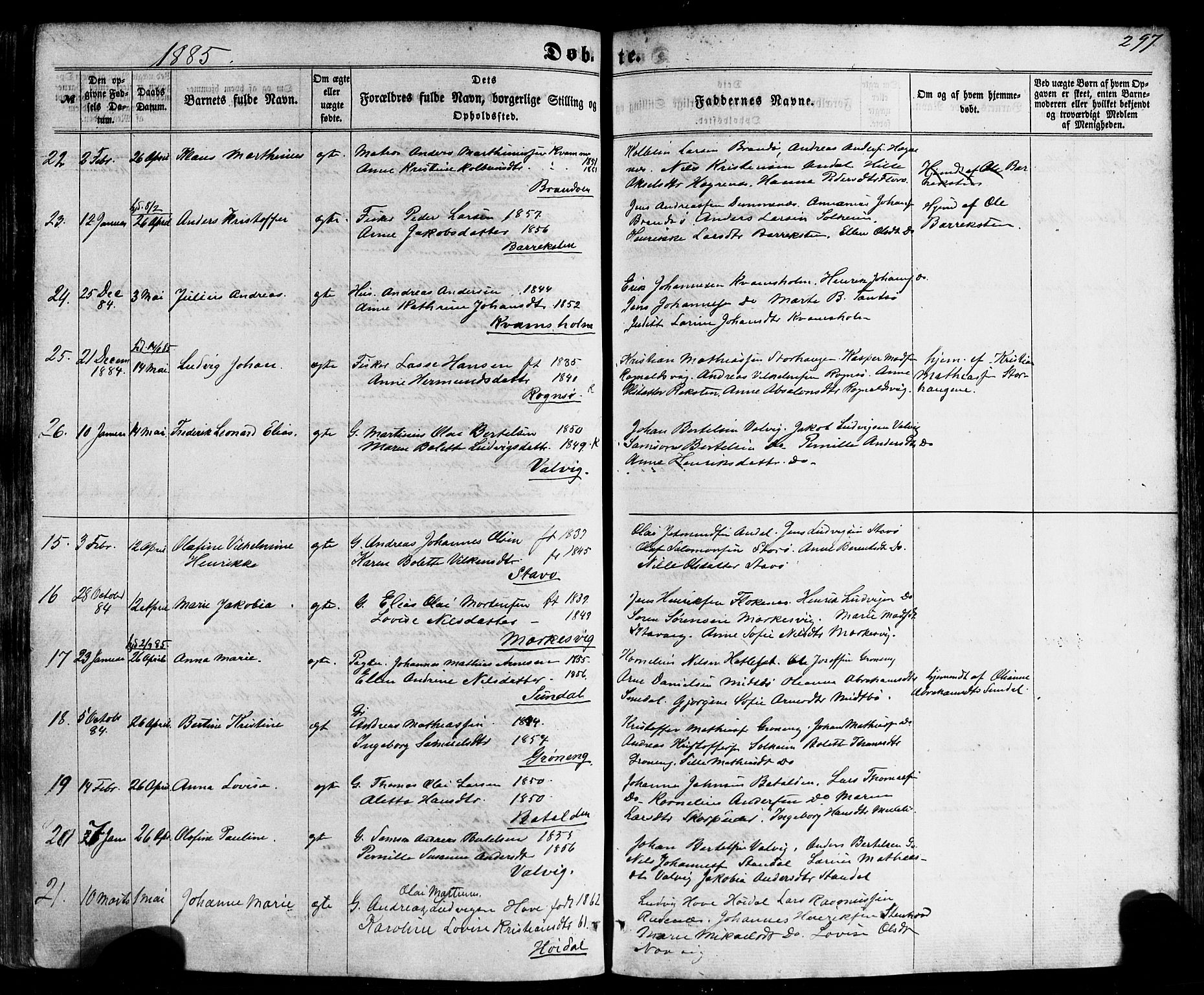 Kinn sokneprestembete, SAB/A-80801/H/Haa/Haaa/L0006: Parish register (official) no. A 6, 1857-1885, p. 297
