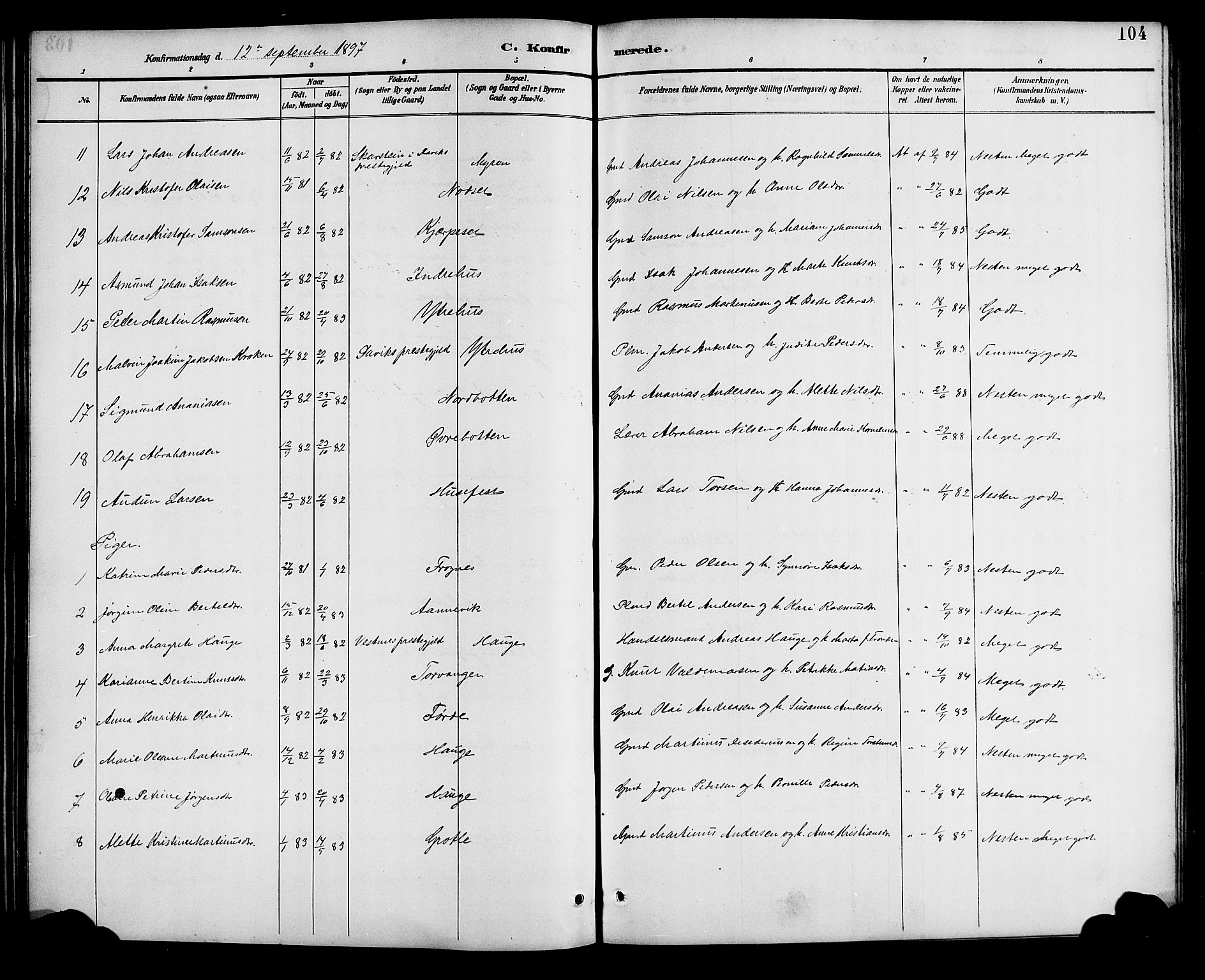 Bremanger sokneprestembete, SAB/A-82201/H/Hab/Haba/L0003: Parish register (copy) no. A 3, 1890-1908, p. 104