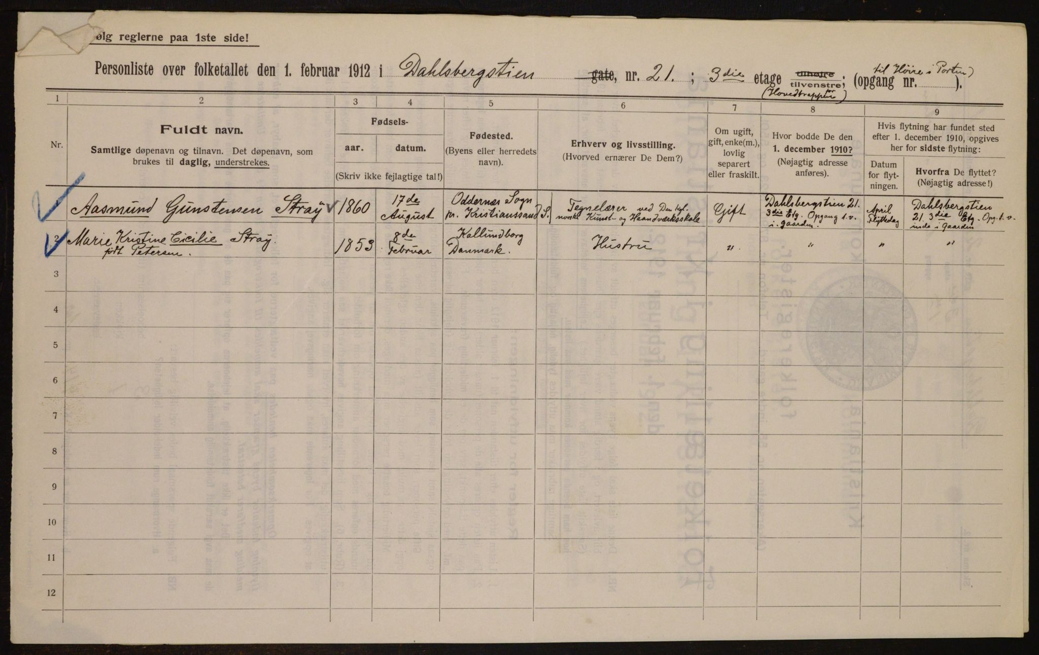 OBA, Municipal Census 1912 for Kristiania, 1912, p. 14254