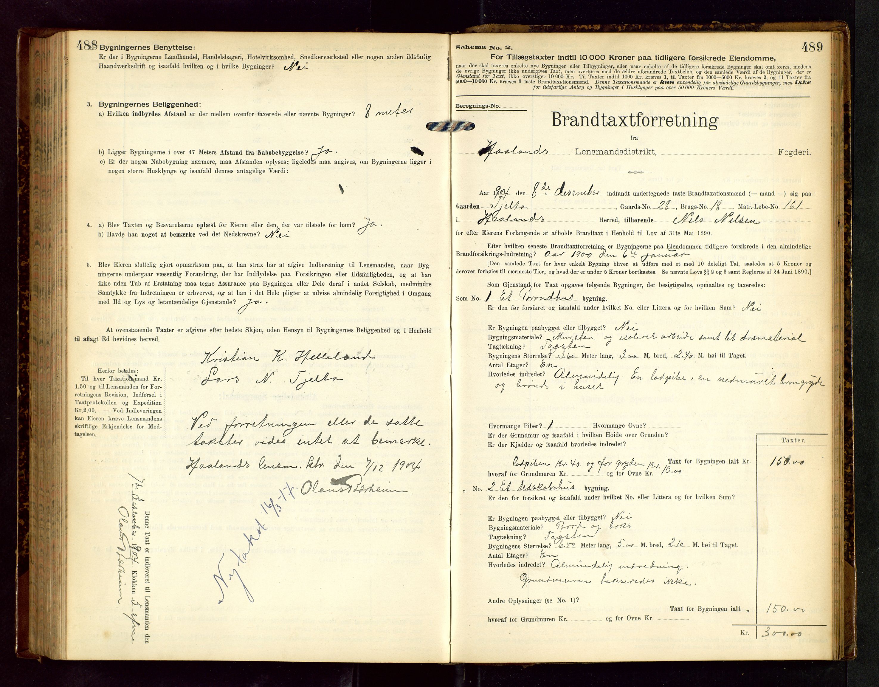Håland lensmannskontor, SAST/A-100100/Gob/L0002: Branntakstprotokoll - skjematakst. Register i boken., 1902-1906, p. 488-489
