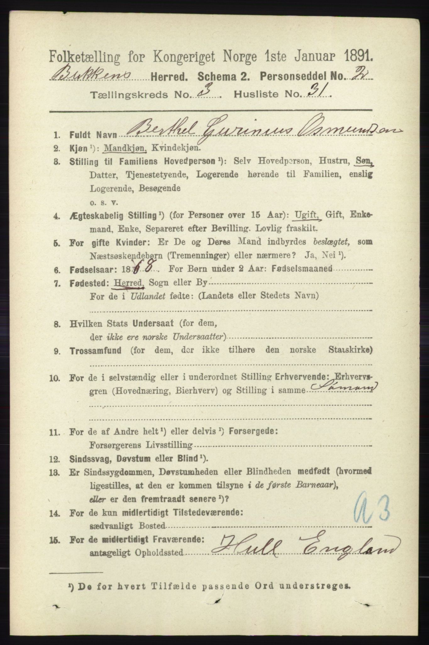 RA, 1891 census for 1145 Bokn, 1891, p. 796