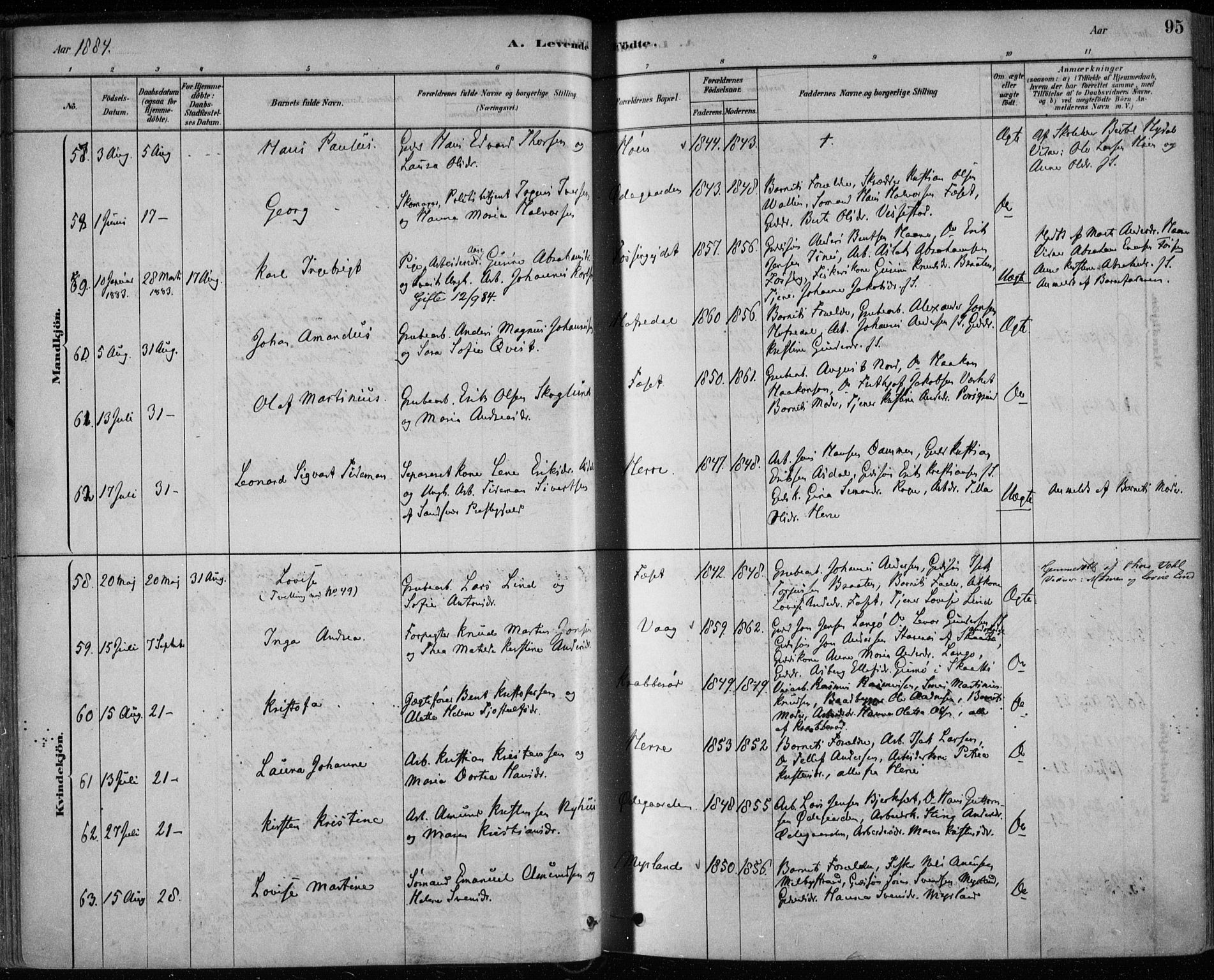 Bamble kirkebøker, SAKO/A-253/F/Fa/L0007: Parish register (official) no. I 7, 1878-1888, p. 95