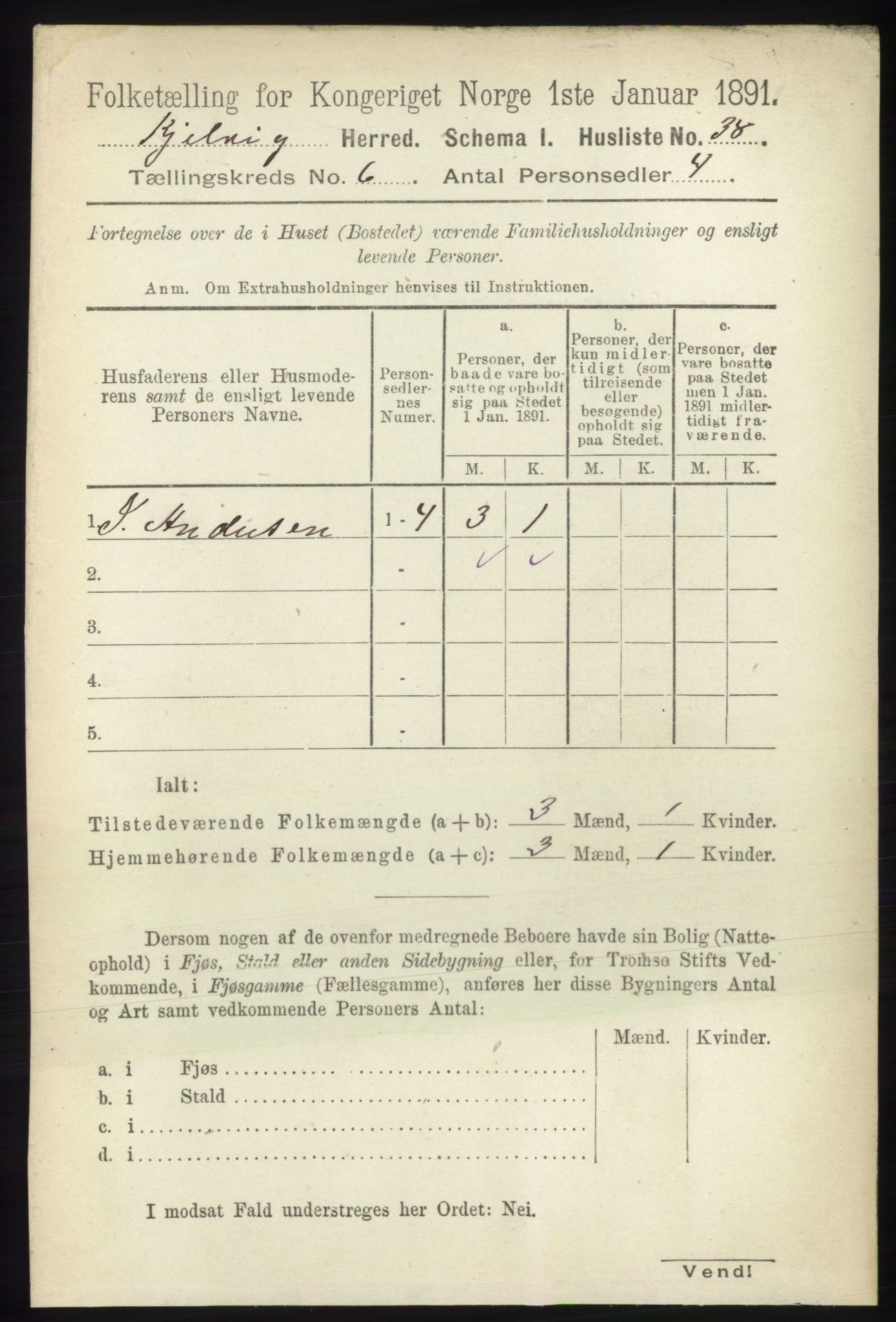 RA, 1891 census for 2019 Kjelvik, 1891, p. 626