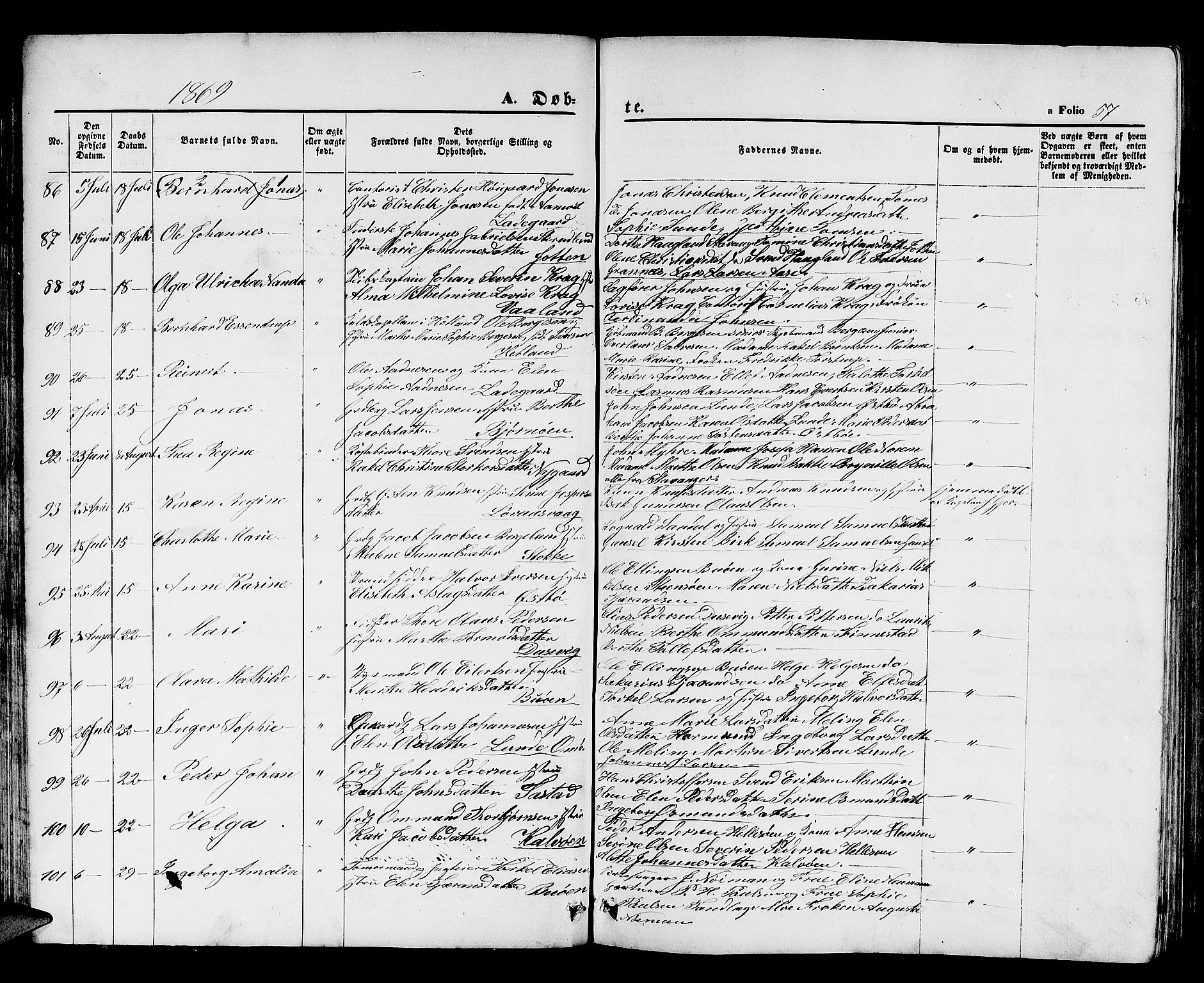 Hetland sokneprestkontor, SAST/A-101826/30/30BB/L0003: Parish register (copy) no. B 3, 1863-1877, p. 57