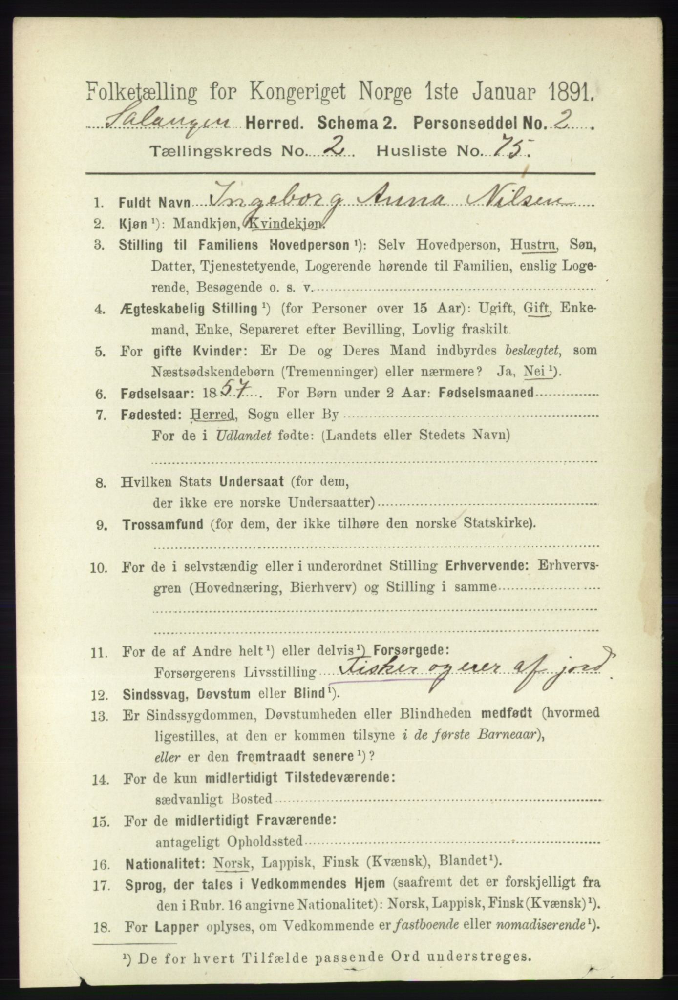 RA, 1891 census for 1921 Salangen, 1891, p. 1128