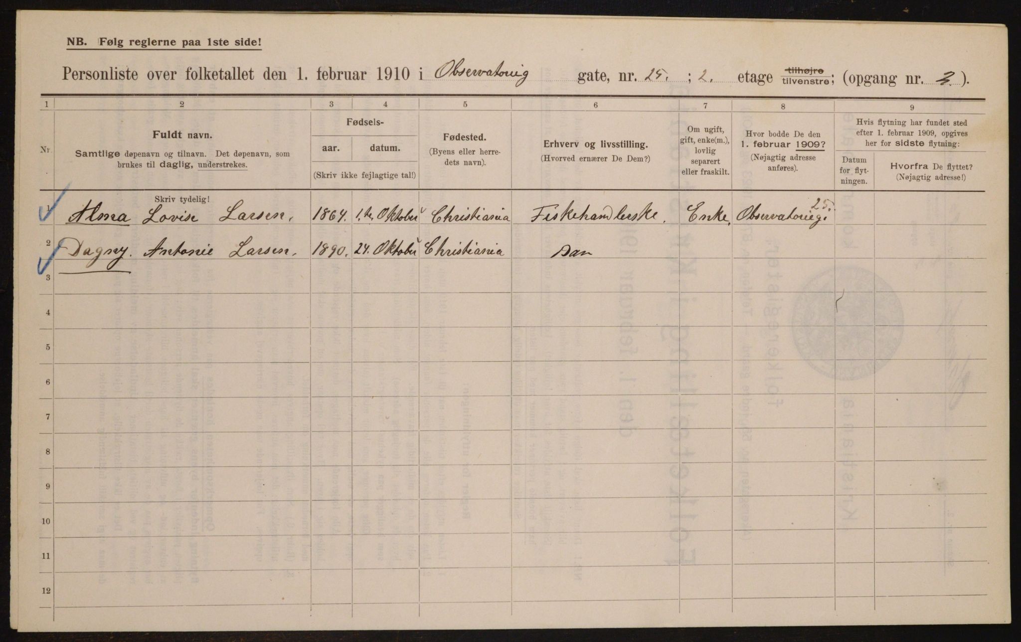 OBA, Municipal Census 1910 for Kristiania, 1910, p. 71778