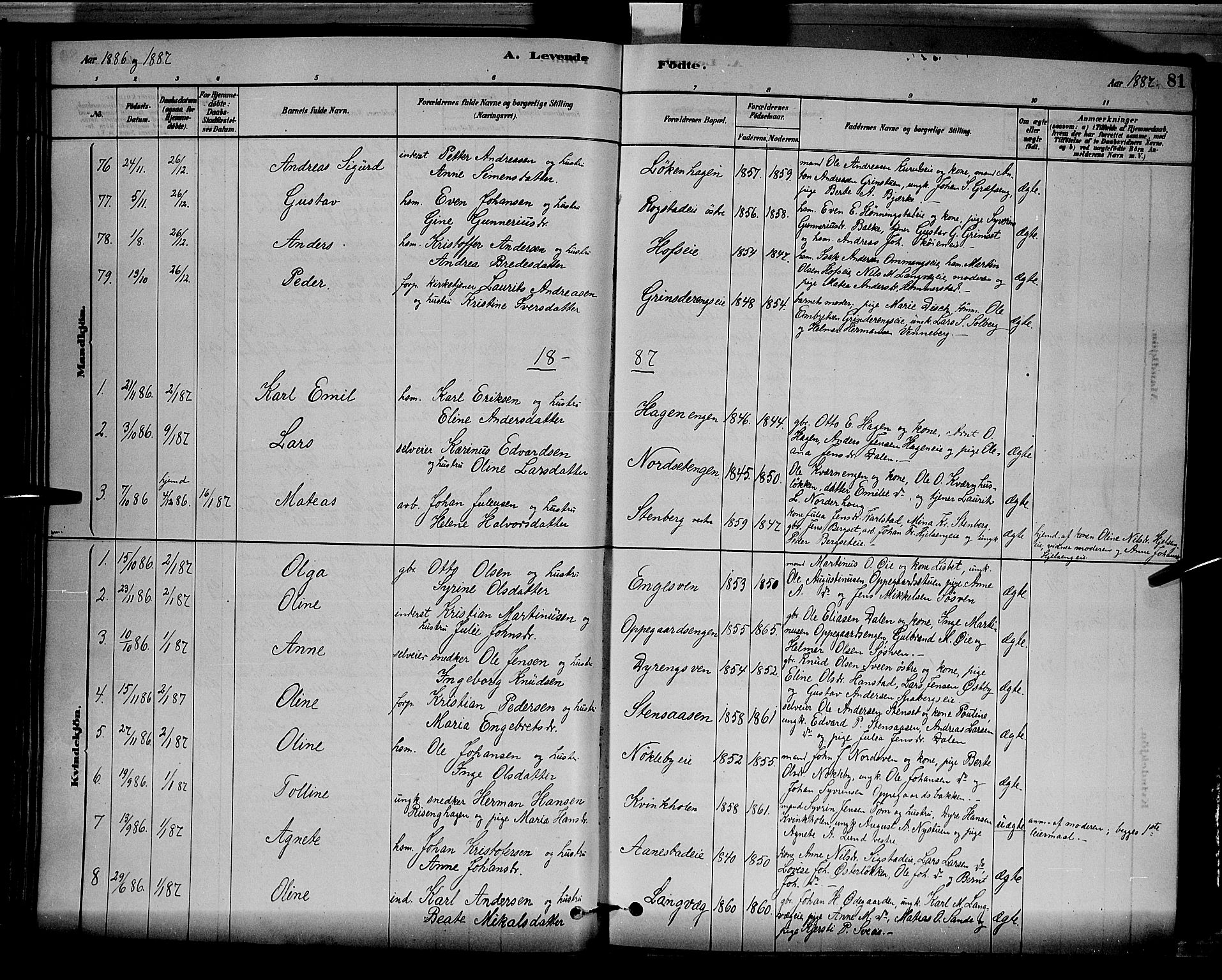 Løten prestekontor, SAH/PREST-022/L/La/L0005: Parish register (copy) no. 5, 1878-1891, p. 81