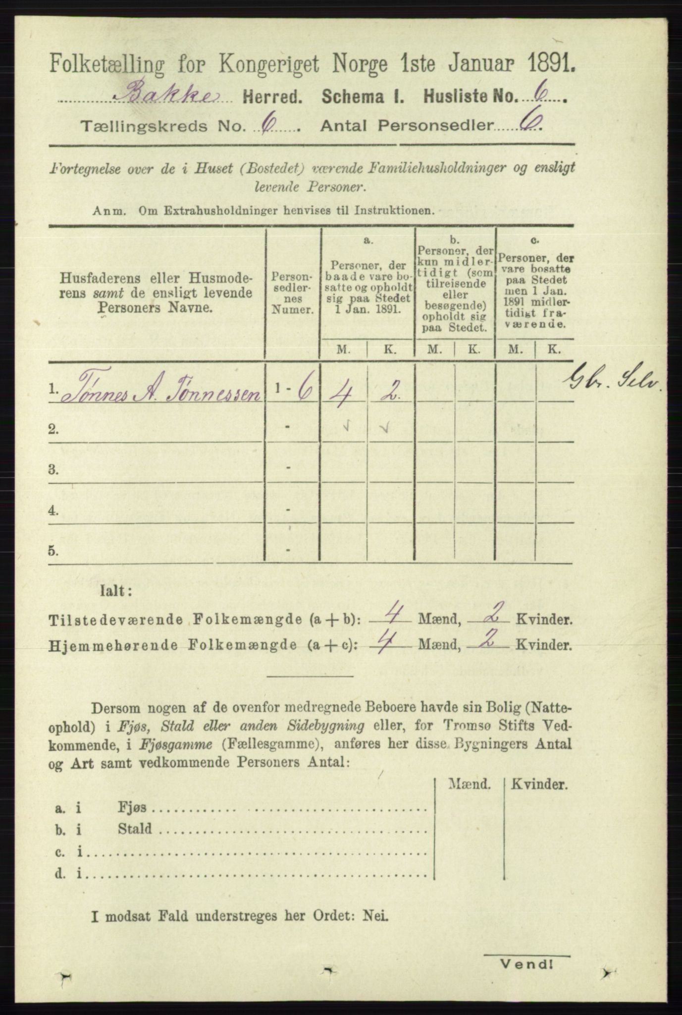 RA, 1891 census for 1045 Bakke, 1891, p. 1154