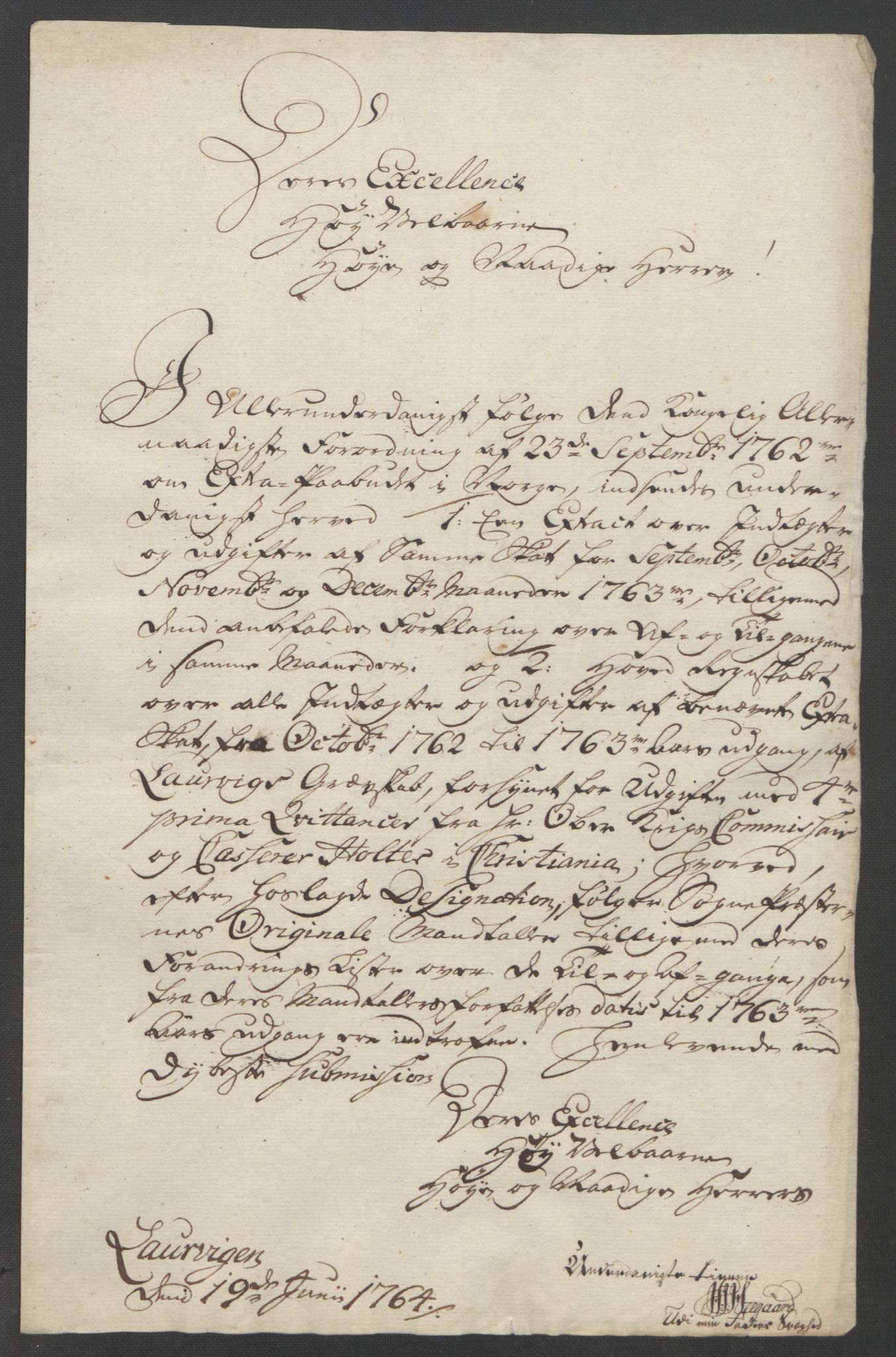 Rentekammeret inntil 1814, Reviderte regnskaper, Fogderegnskap, AV/RA-EA-4092/R33/L2033: Ekstraskatten Larvik grevskap, 1762-1764, p. 395