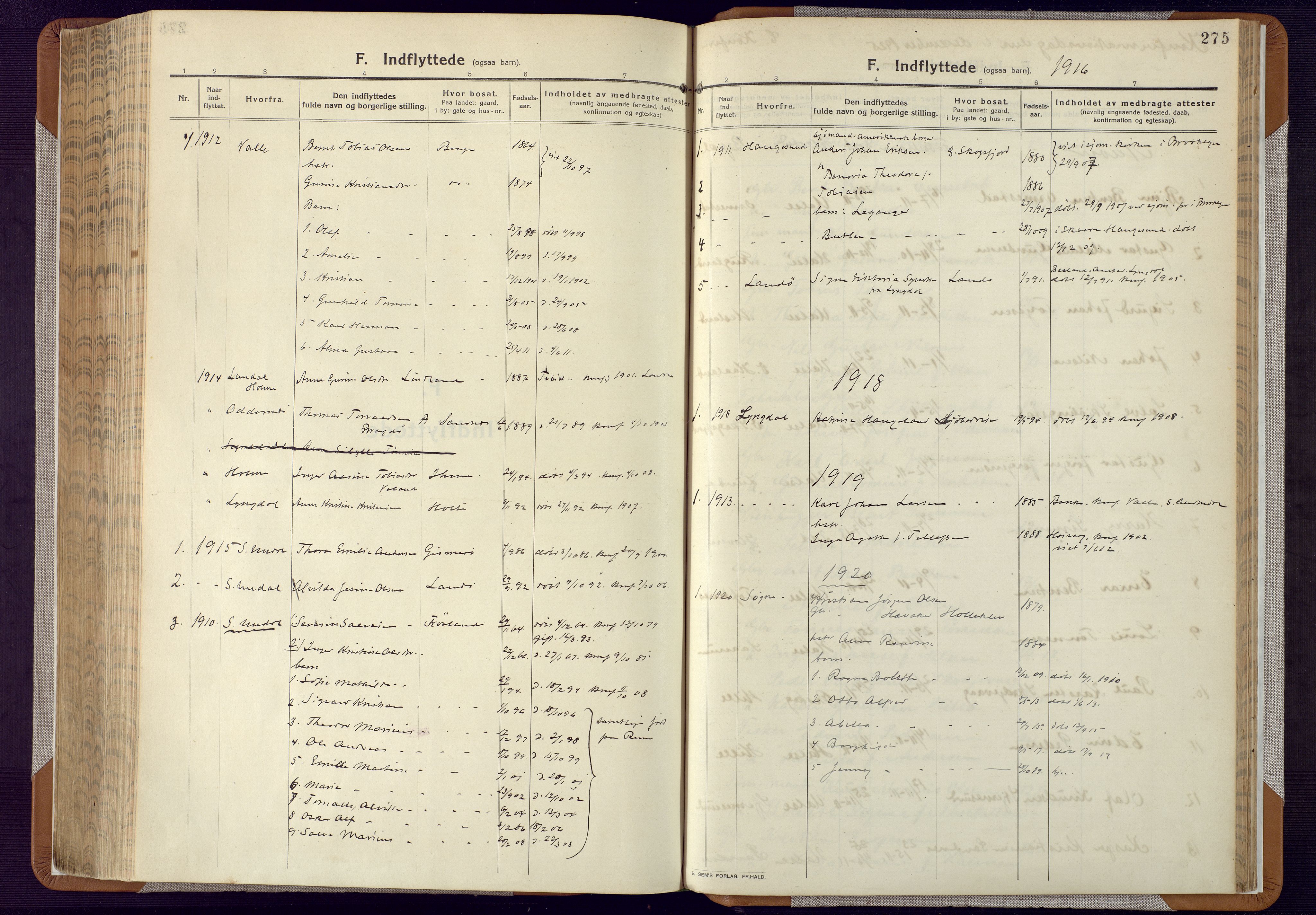 Mandal sokneprestkontor, SAK/1111-0030/F/Fa/Faa/L0022: Parish register (official) no. A 22, 1913-1925, p. 275