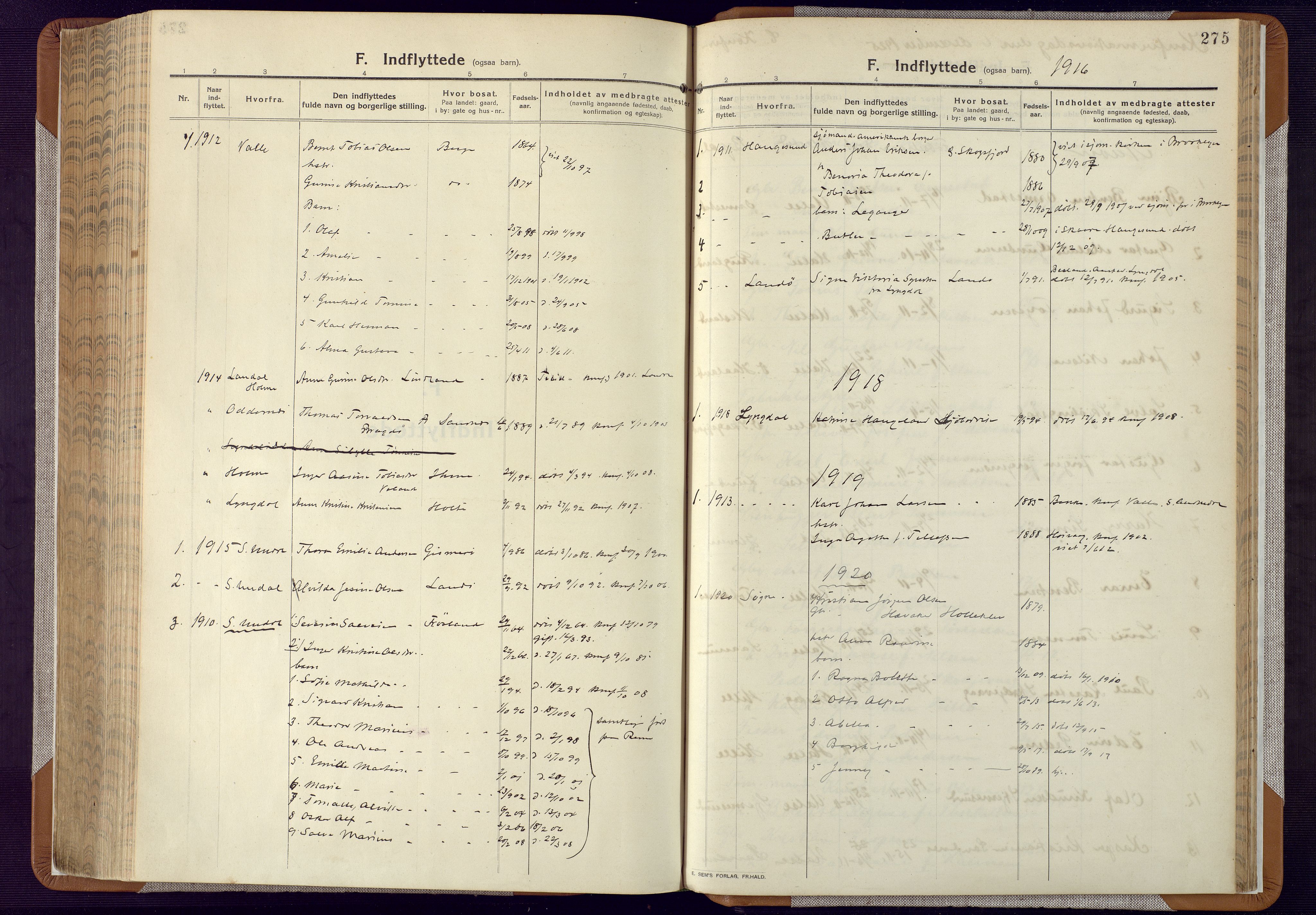 Mandal sokneprestkontor, AV/SAK-1111-0030/F/Fa/Faa/L0022: Parish register (official) no. A 22, 1913-1925, p. 275