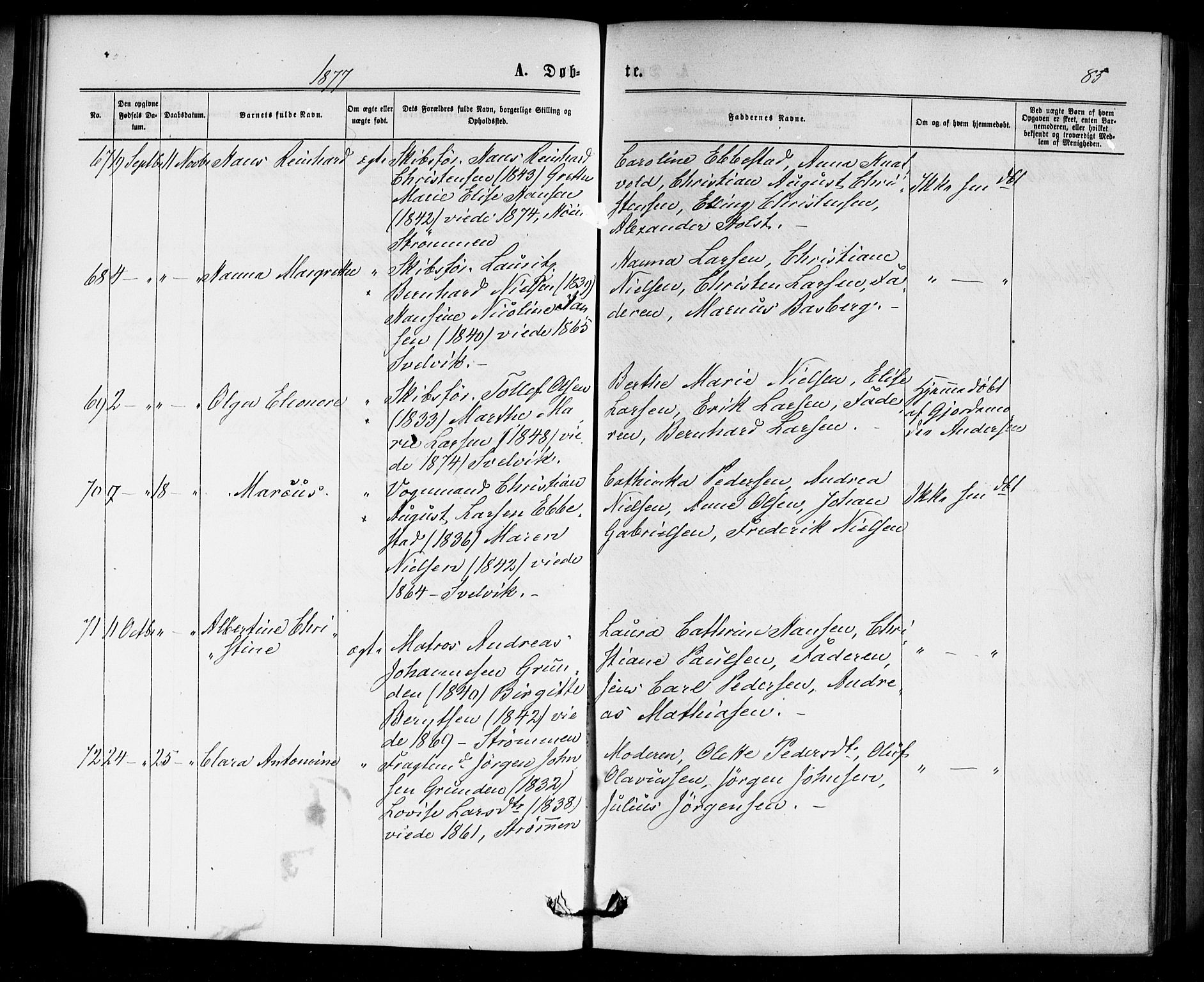 Strømm kirkebøker, AV/SAKO-A-322/F/Fa/L0002: Parish register (official) no. I 2, 1870-1877, p. 85