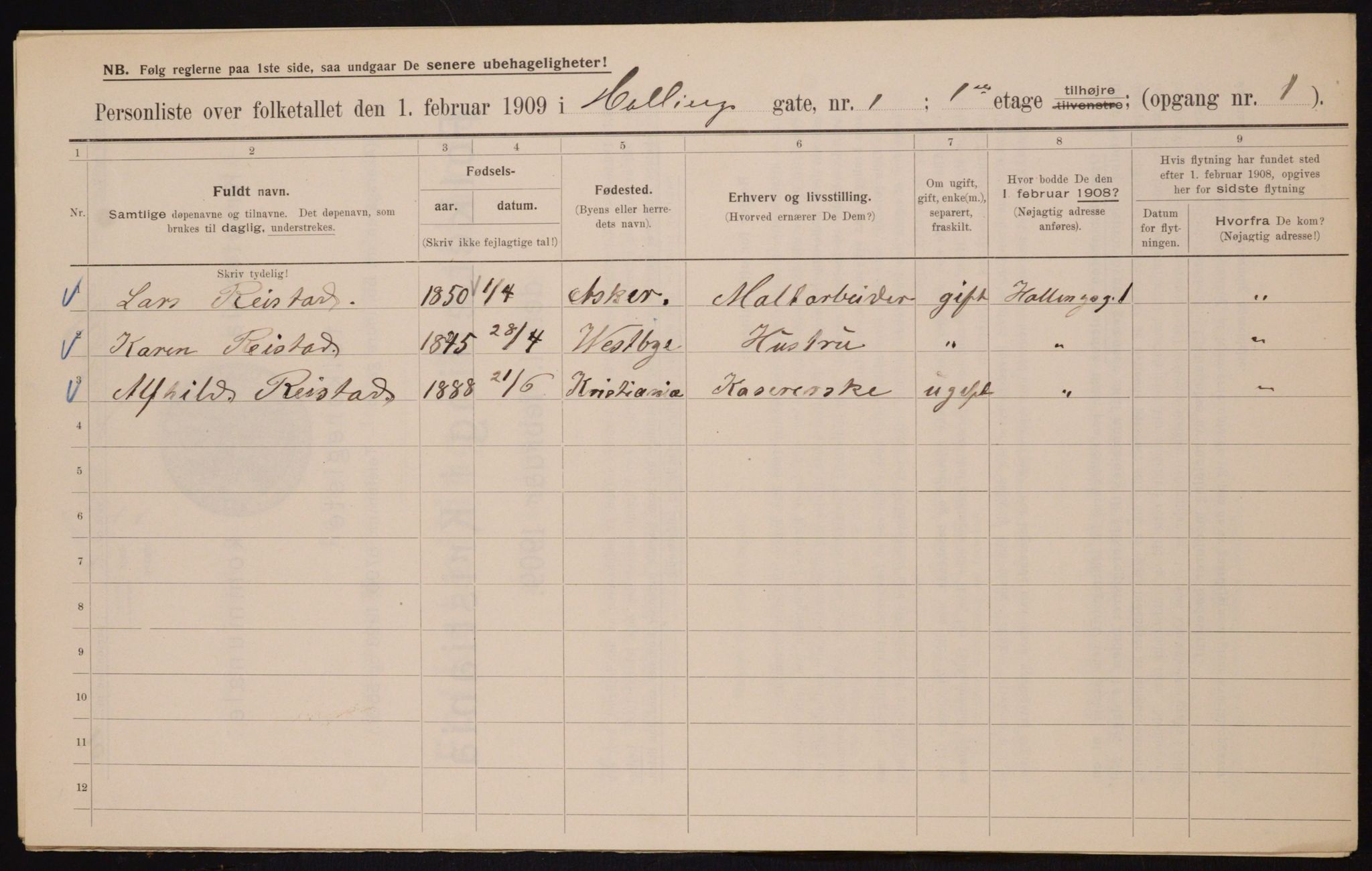 OBA, Municipal Census 1909 for Kristiania, 1909, p. 30912