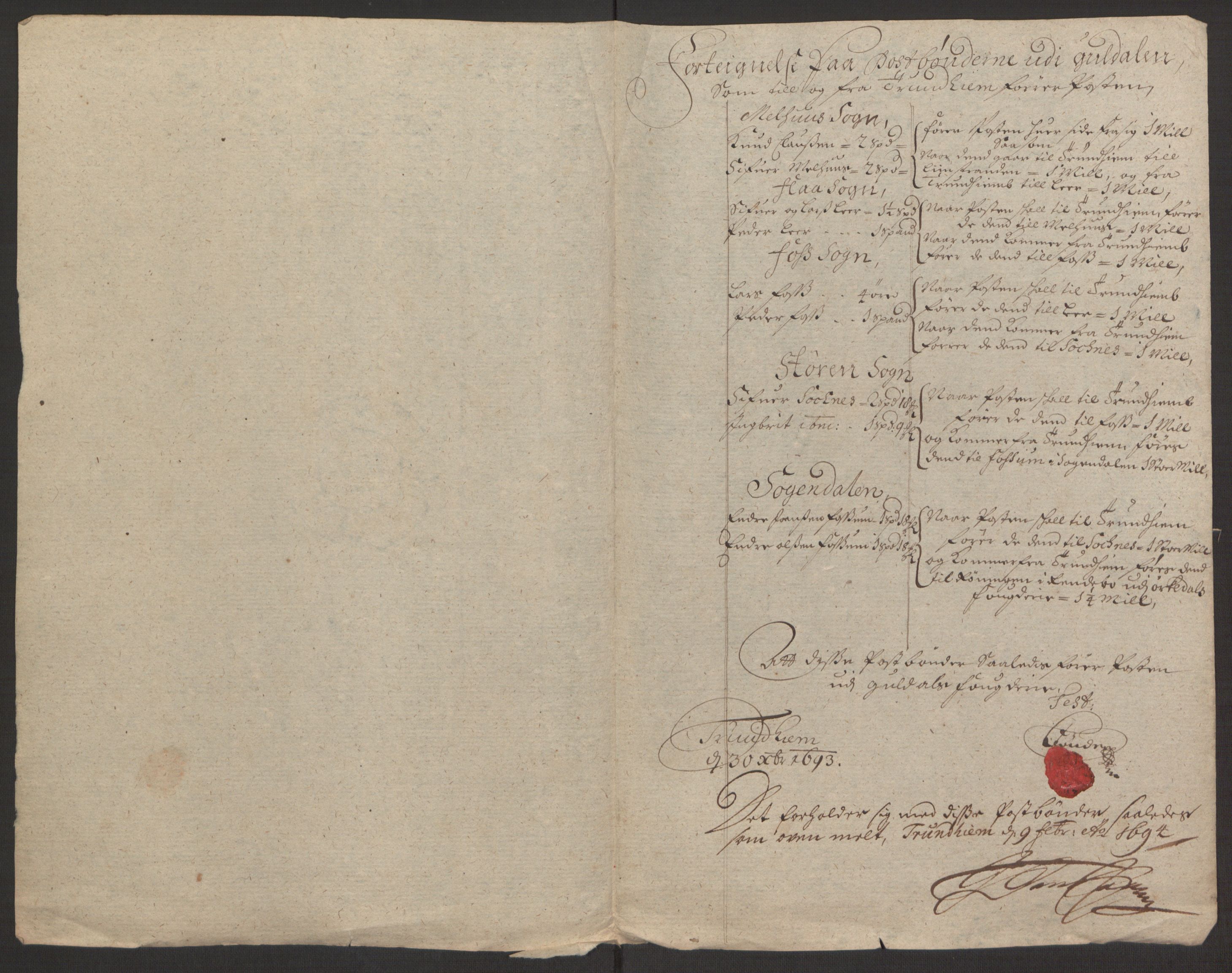 Rentekammeret inntil 1814, Reviderte regnskaper, Fogderegnskap, AV/RA-EA-4092/R59/L3943: Fogderegnskap Gauldal, 1693, p. 172