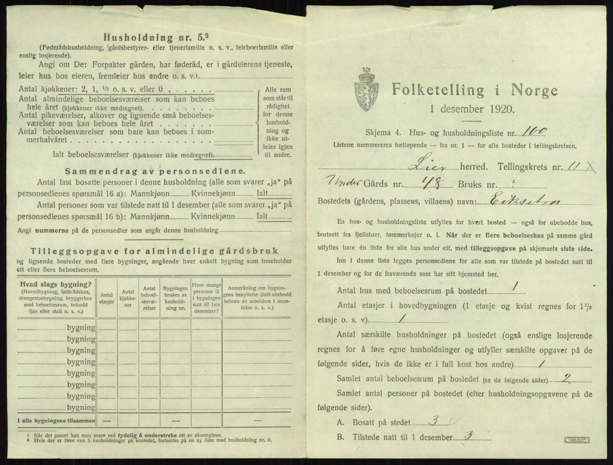 SAKO, 1920 census for Lier, 1920, p. 1804