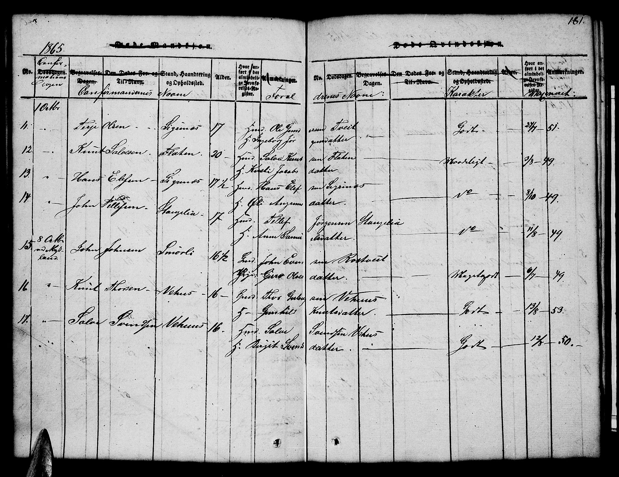 Åmli sokneprestkontor, AV/SAK-1111-0050/F/Fb/Fbc/L0001: Parish register (copy) no. B 1, 1816-1867, p. 181