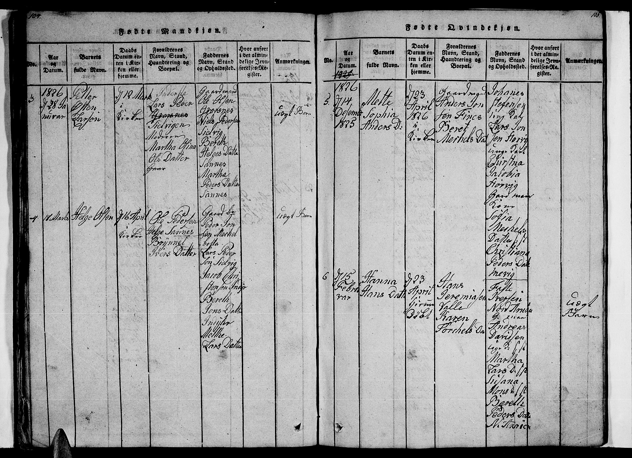 Ministerialprotokoller, klokkerbøker og fødselsregistre - Nordland, AV/SAT-A-1459/805/L0105: Parish register (copy) no. 805C01, 1820-1839, p. 104-105