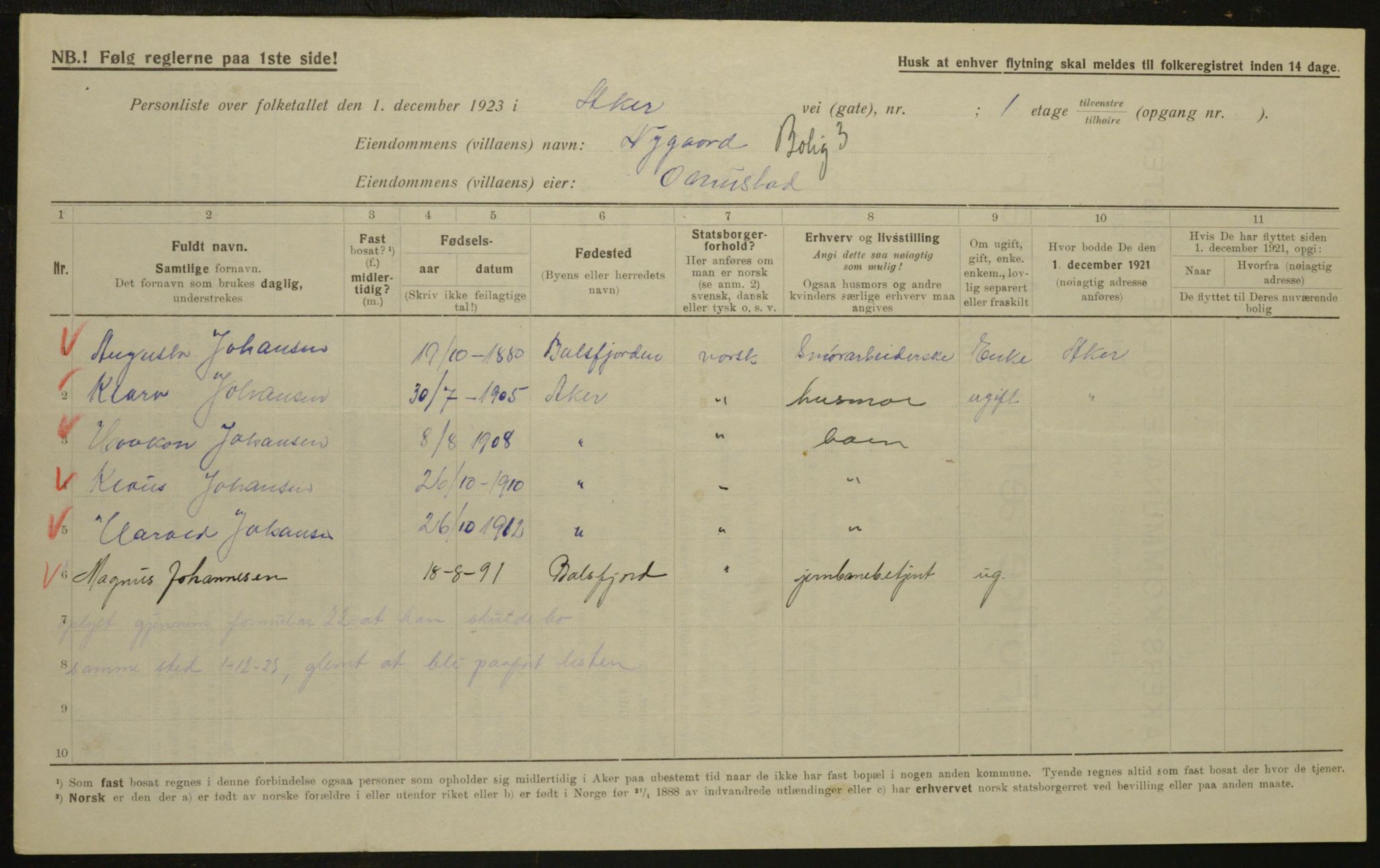 , Municipal Census 1923 for Aker, 1923, p. 4111