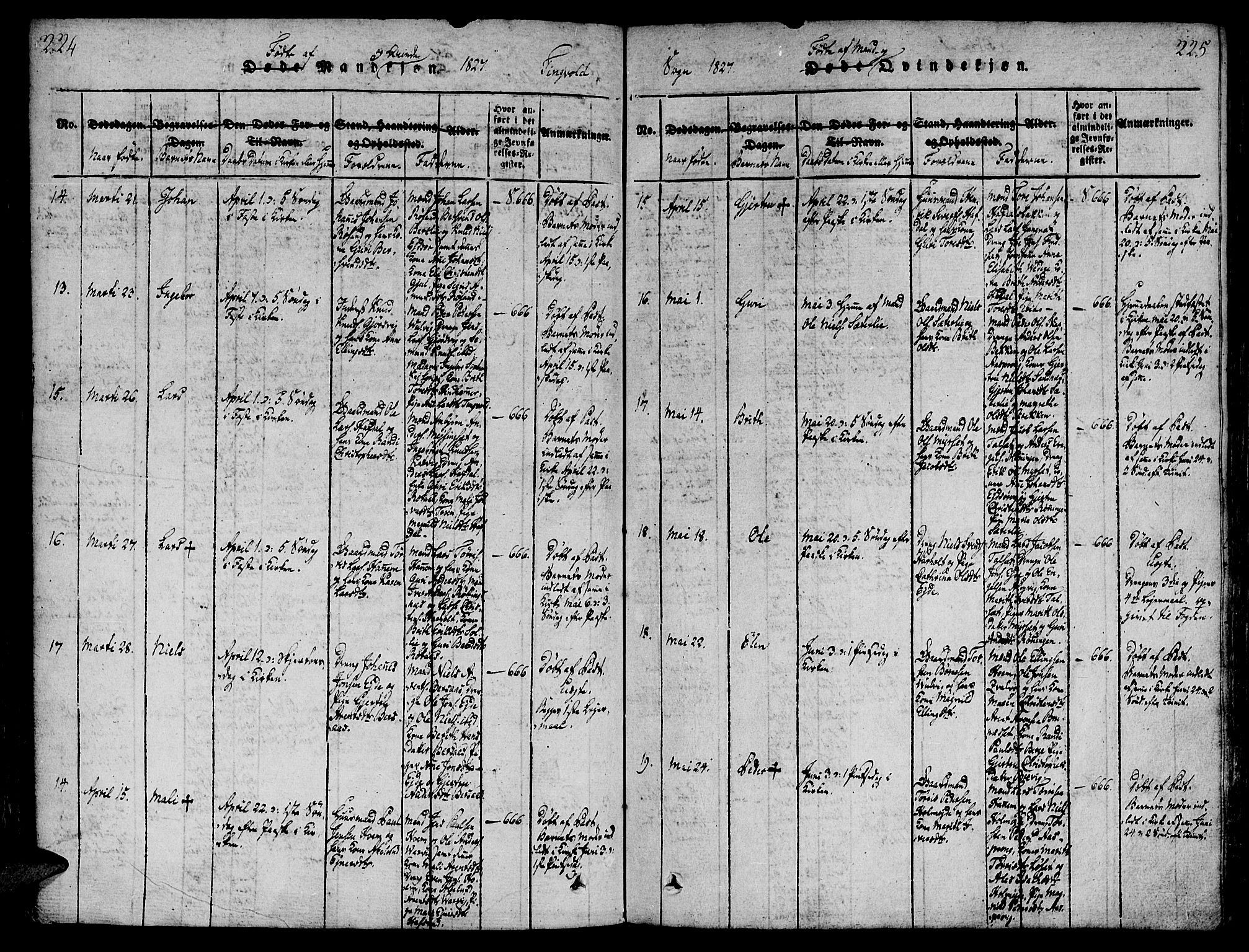 Ministerialprotokoller, klokkerbøker og fødselsregistre - Møre og Romsdal, AV/SAT-A-1454/586/L0982: Parish register (official) no. 586A08, 1819-1829, p. 224-225