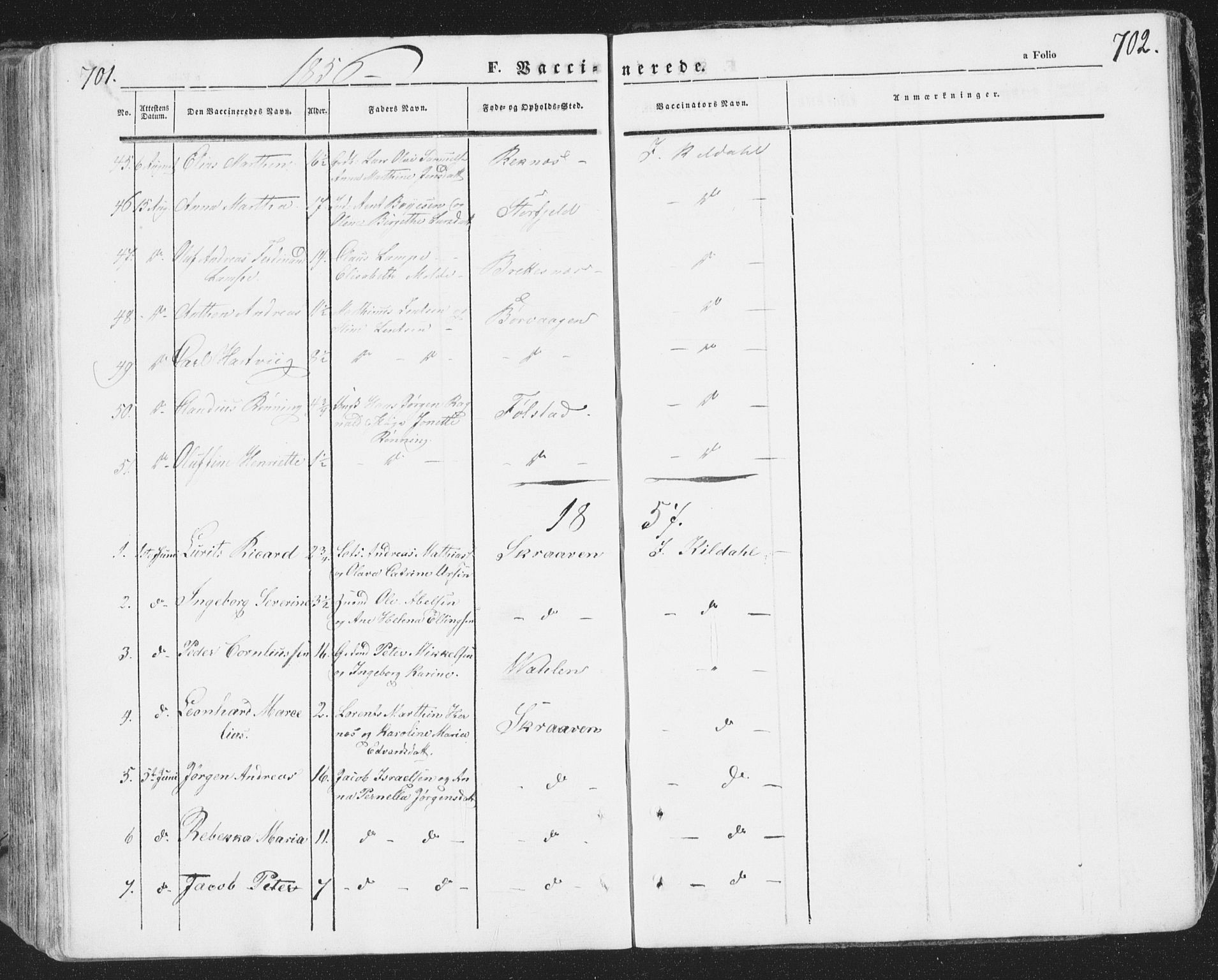 Ministerialprotokoller, klokkerbøker og fødselsregistre - Nordland, SAT/A-1459/874/L1072: Parish register (copy) no. 874C01, 1843-1859, p. 701-702