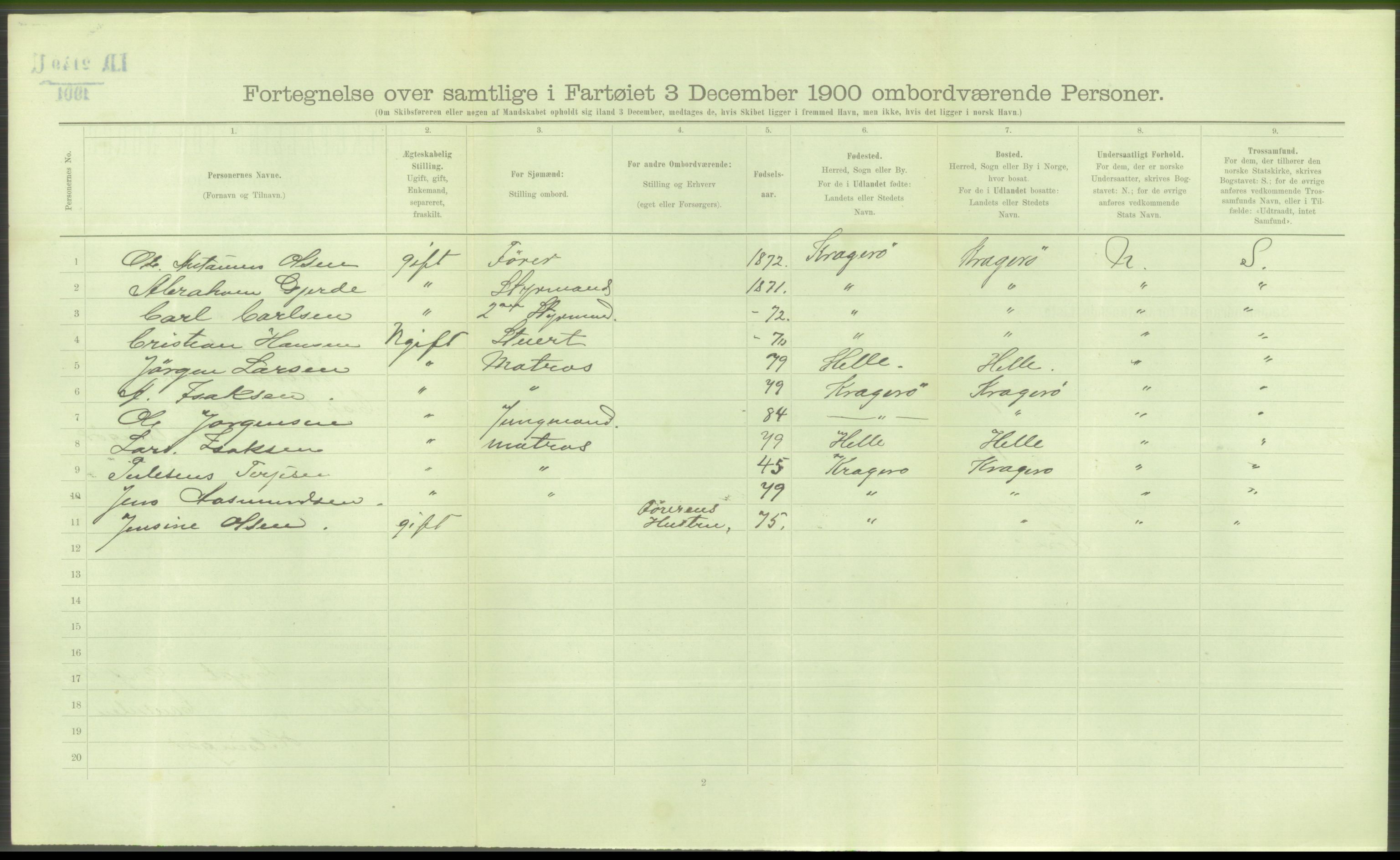 RA, 1900 Census - ship lists from ships in Norwegian harbours, harbours abroad and at sea, 1900, p. 3652