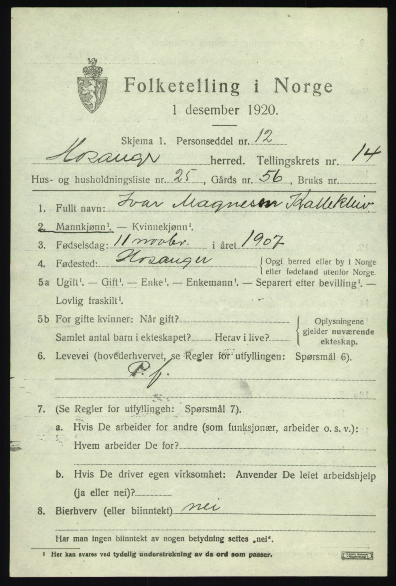 SAB, 1920 census for Hosanger, 1920, p. 5799